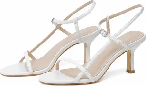 Mostrin Heels for Women Strappy Sandals Square Open Toe High Heel Sandals Ankle Strap Stiletto Heels for Party Wedding