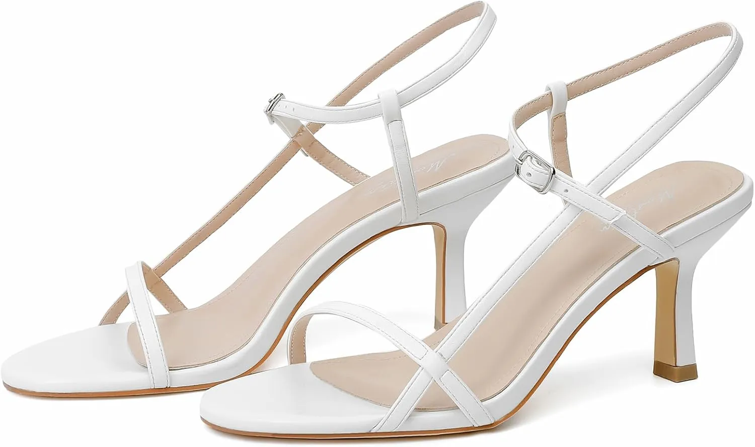 Mostrin Heels for Women Strappy Sandals Square Open Toe High Heel Sandals Ankle Strap Stiletto Heels for Party Wedding