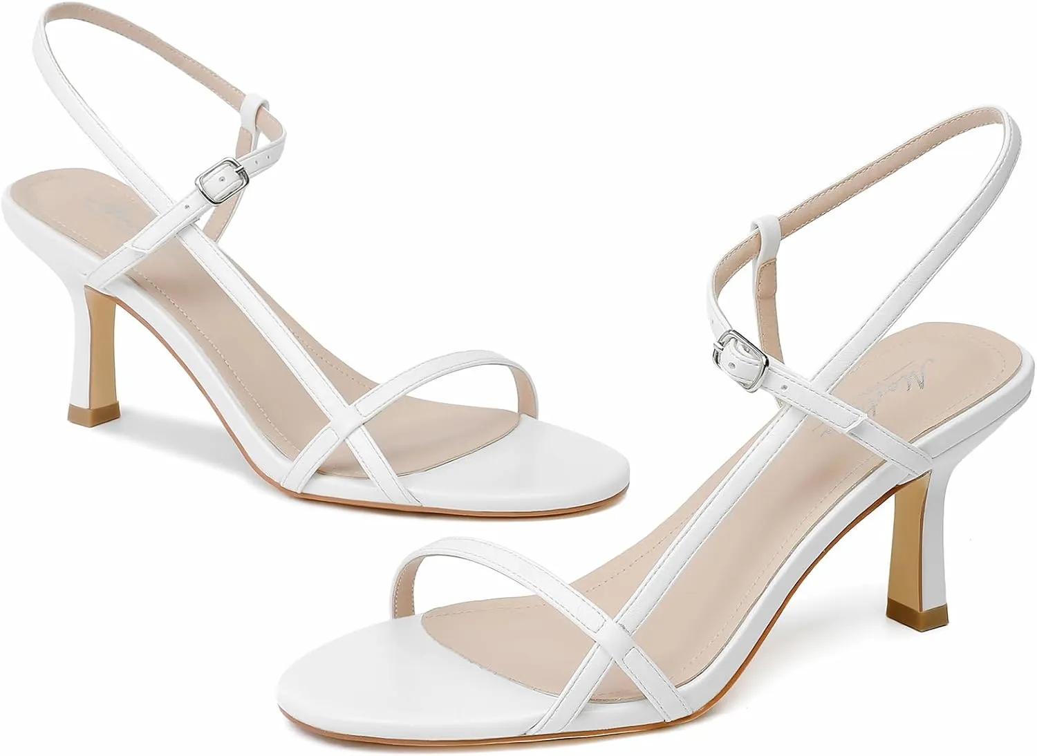 Mostrin Heels for Women Strappy Sandals Square Open Toe High Heel Sandals Ankle Strap Stiletto Heels for Party Wedding