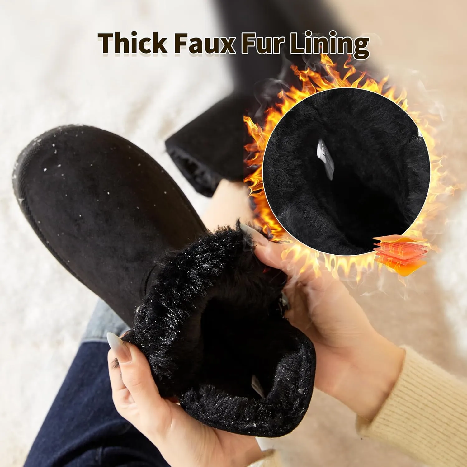 Moudki Winter Boots for Women Warm Fur Lined Booties Platform Snow Boots for Women Ankle Booties Anti-Slip Outdoor Snow Boots