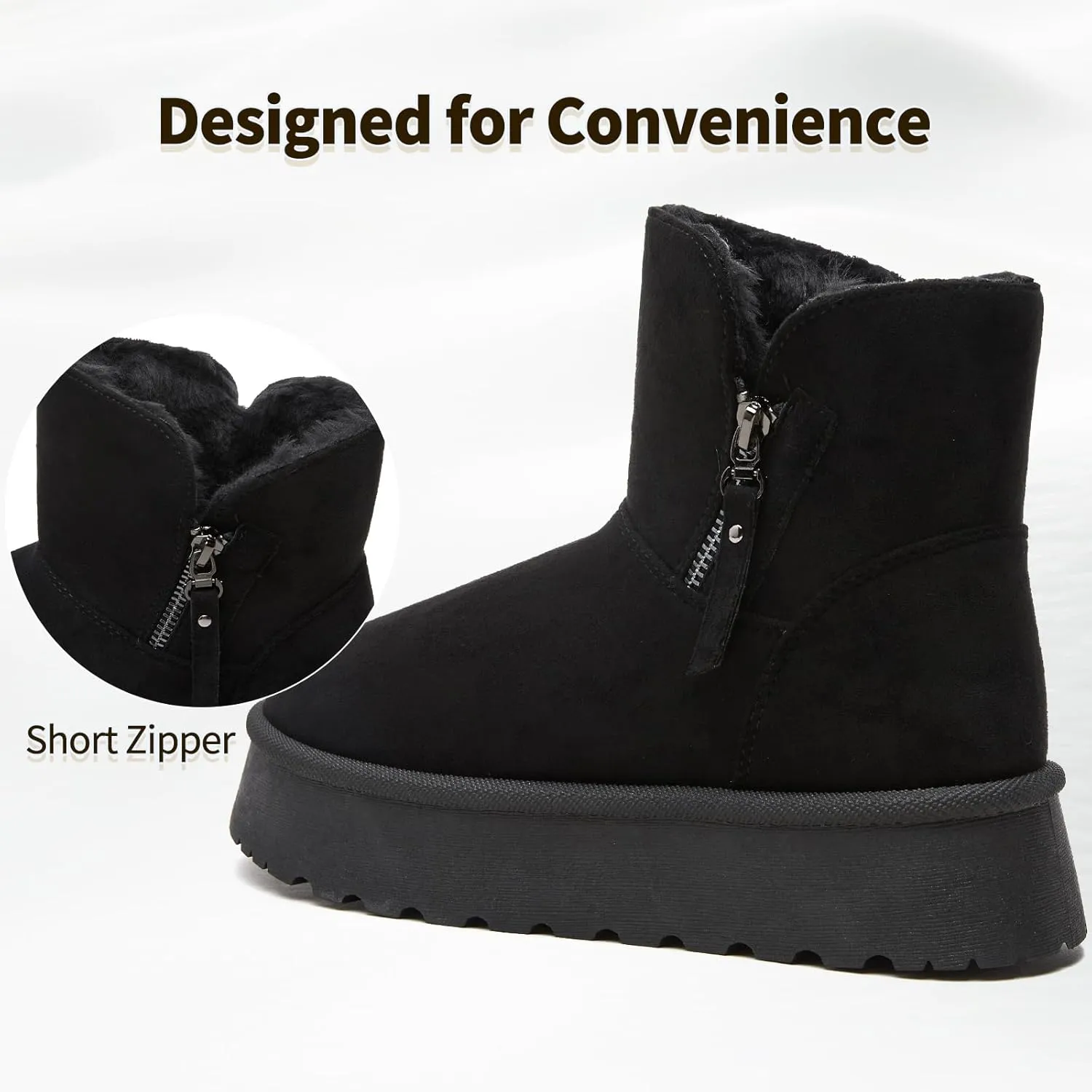 Moudki Winter Boots for Women Warm Fur Lined Booties Platform Snow Boots for Women Ankle Booties Anti-Slip Outdoor Snow Boots
