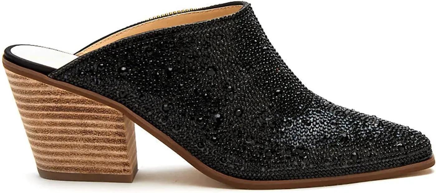MUCCCUTE Mules Heels for Women Rhinestone Sandals Anti-Slip Chunky Stacked Pointed Toe Womens Mules with Heels