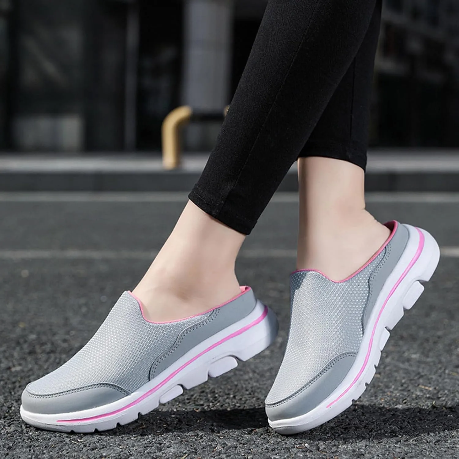 Mules for Women 2025 Breathable Mesh Walking Mules Sneakers Comfortable Light Open Back Shoes Closed Toe Slides Orthopedic Diabetic Shoes with Arch-Support Fashion Slip On Shoe
