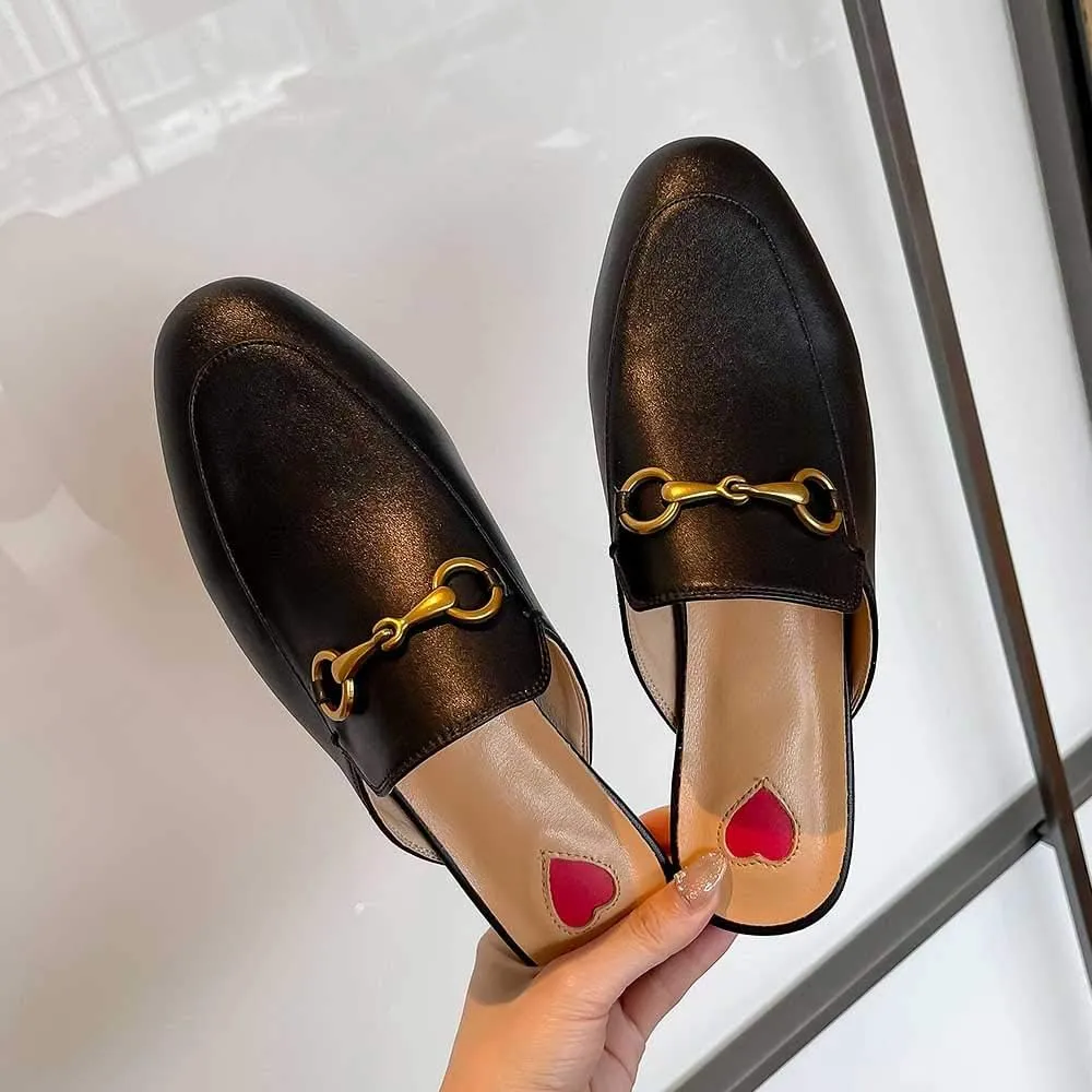Mules for Women Genuine Leather Flat Low Heel Slip-on Loafer Slingback Slide Slippers
