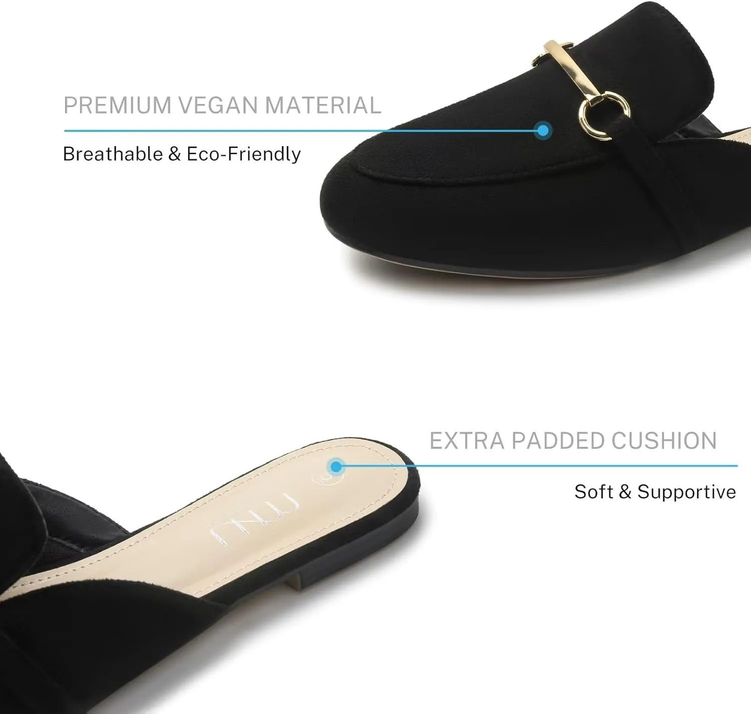 MUSSHOE Mules for Woman Buckle Flats Comfortable Slip on Women Mules Flats Shoes Backless Loafers