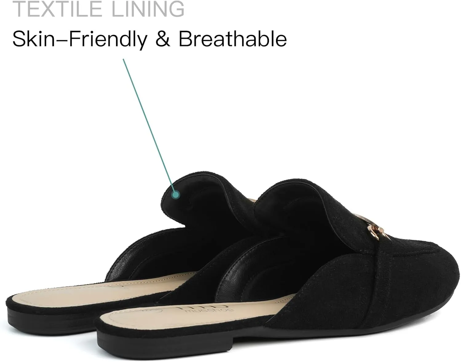 MUSSHOE Mules for Woman Buckle Flats Comfortable Slip on Women Mules Flats Shoes Backless Loafers