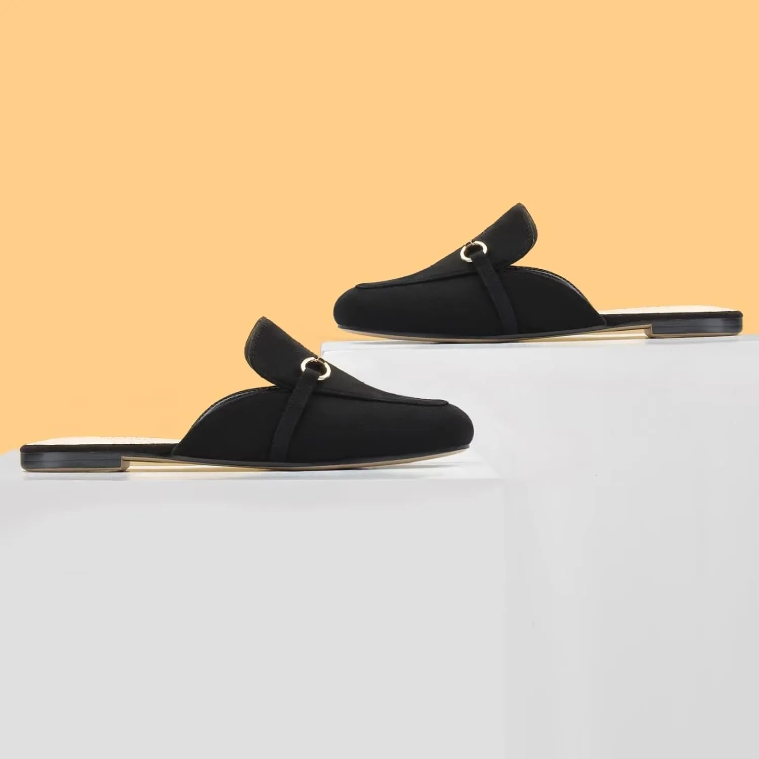 MUSSHOE Mules for Woman Buckle Flats Comfortable Slip on Women Mules Flats Shoes Backless Loafers