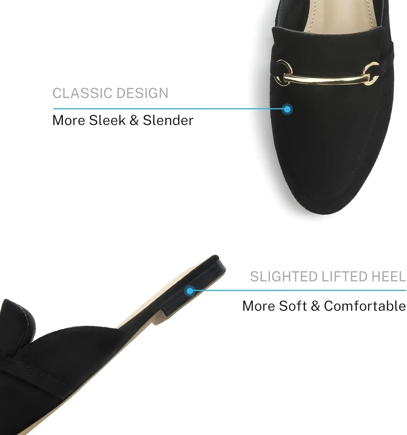 MUSSHOE Mules for Woman Buckle Flats Comfortable Slip on Women Mules Flats Shoes Backless Loafers