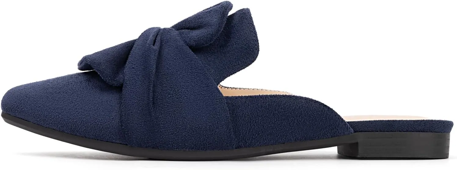 MUSSHOE Womens Mules Comfortable Pointed Toe Mules for Women Flats Backless Loafers with Bow Slip On