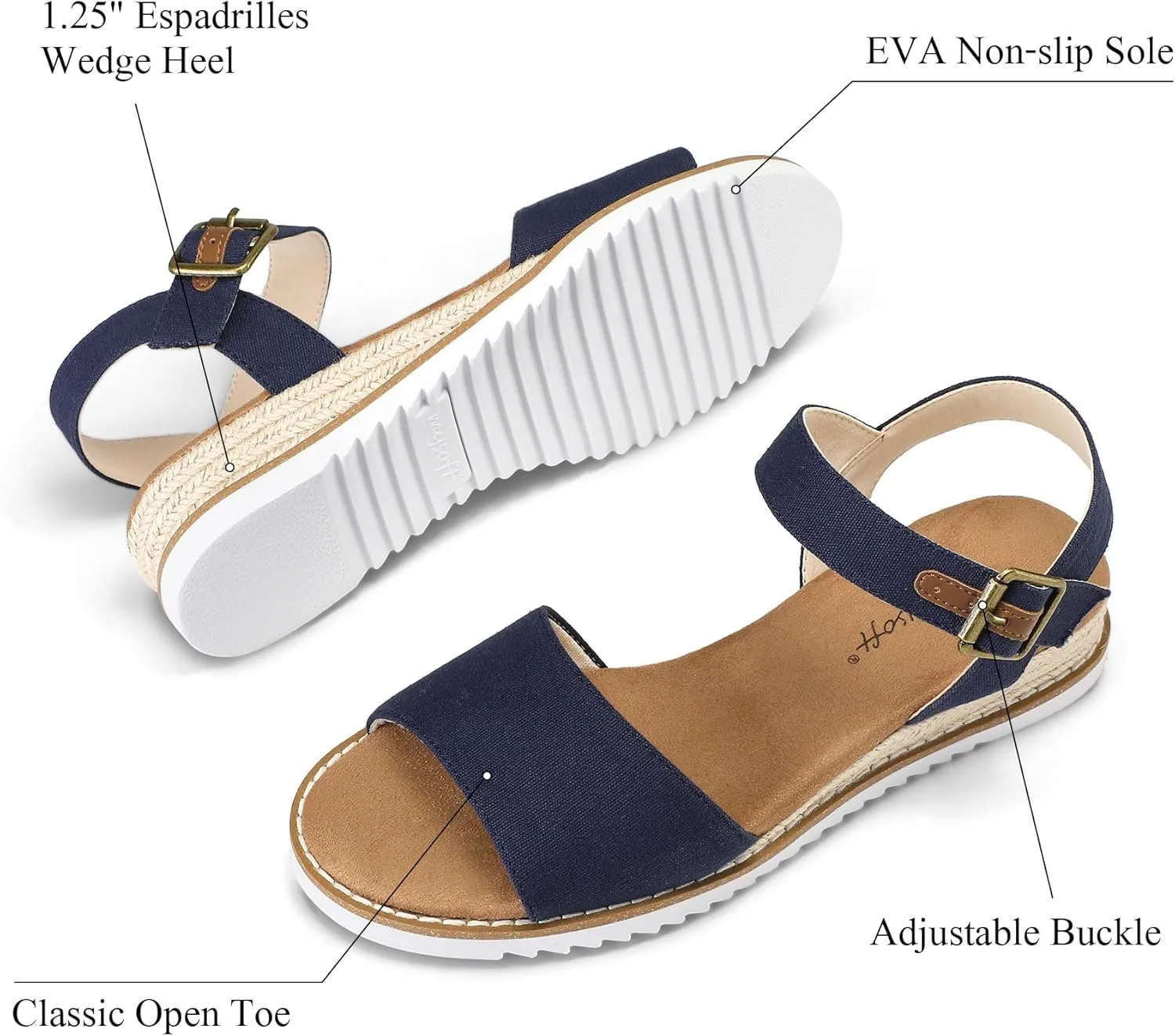 mysoft Women's Comfortable Wedge Sandals Casual Espadrilles Ankle Strap Open Toe Walking Summer Shoes