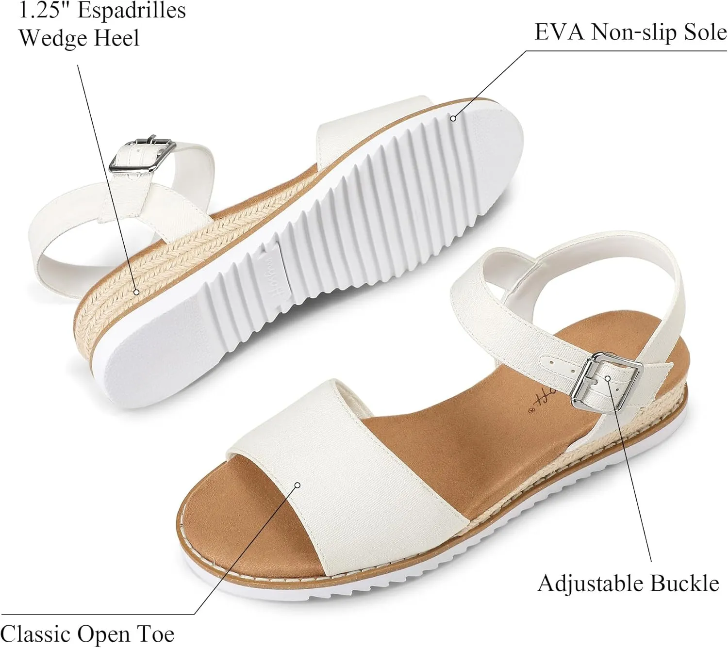 mysoft Women's Comfortable Wedge Sandals Casual Espadrilles Ankle Strap Open Toe Walking Summer Shoes