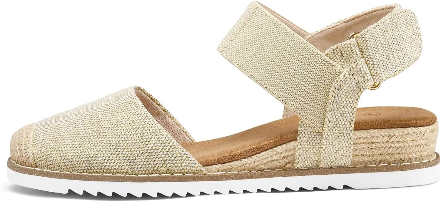 mysoft Women's Low Wedge Sandals Comfortable Closed Toe Espadrilles Slip on Elastic Ankle Strap Walking Sandals