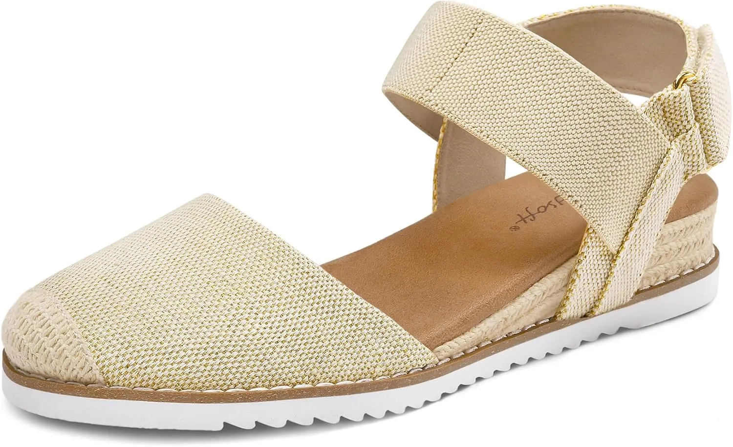 mysoft Women's Low Wedge Sandals Comfortable Closed Toe Espadrilles Slip on Elastic Ankle Strap Walking Sandals