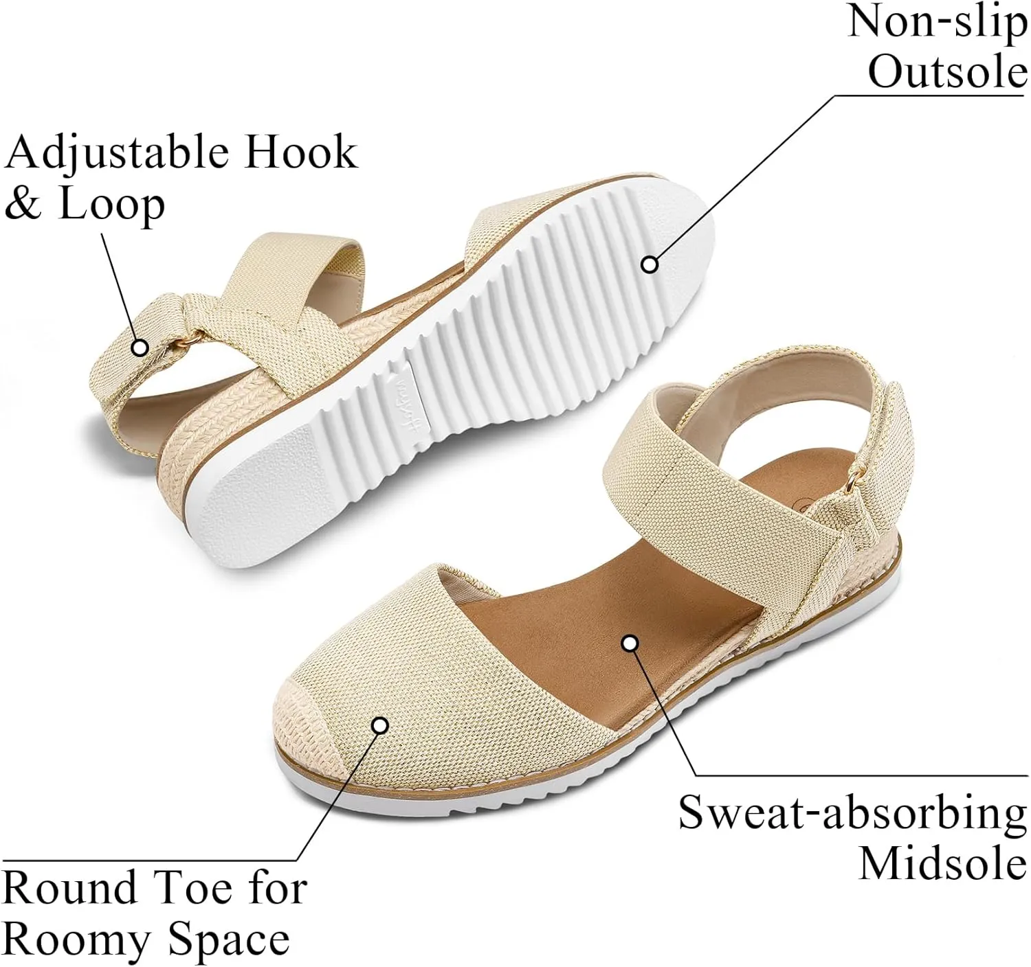 mysoft Women's Low Wedge Sandals Comfortable Closed Toe Espadrilles Slip on Elastic Ankle Strap Walking Sandals