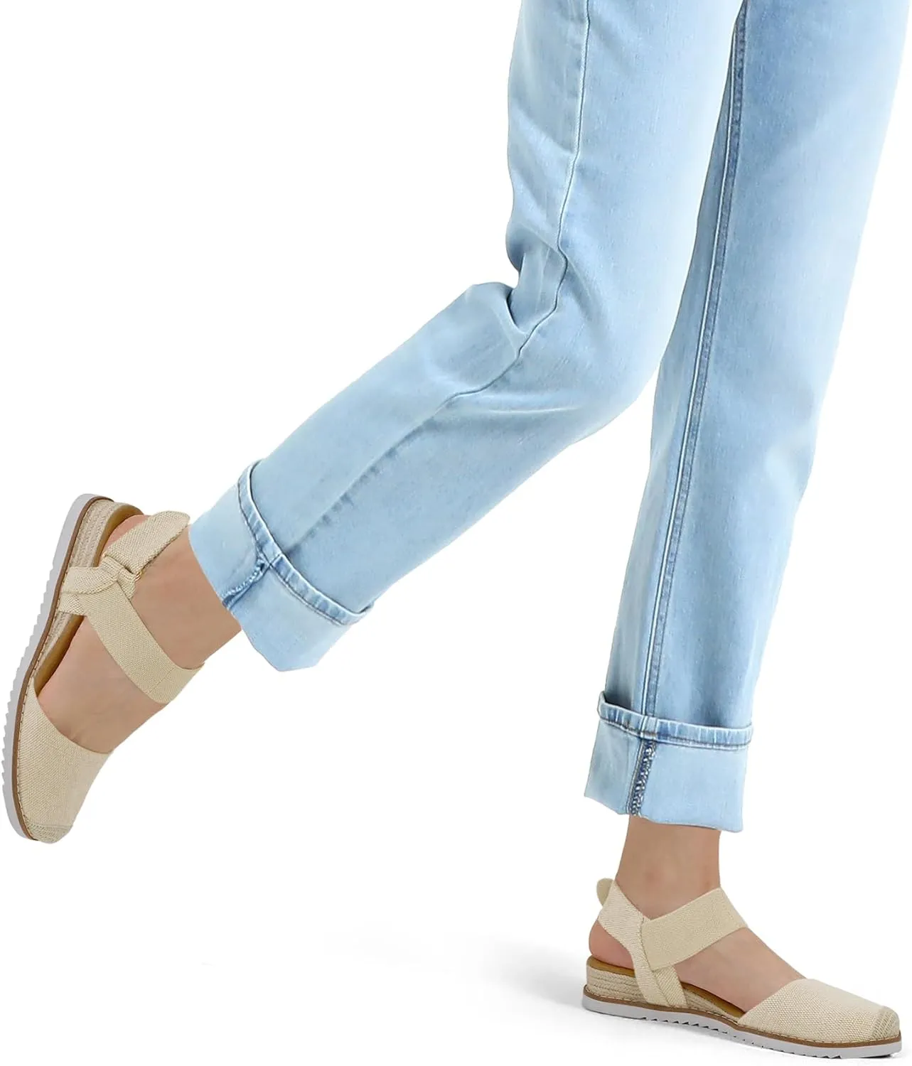 mysoft Women's Low Wedge Sandals Comfortable Closed Toe Espadrilles Slip on Elastic Ankle Strap Walking Sandals