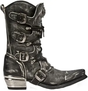 New Rock Mens WESTERN COWBOY 7993 Leather Buckle Heavy Calf Boots