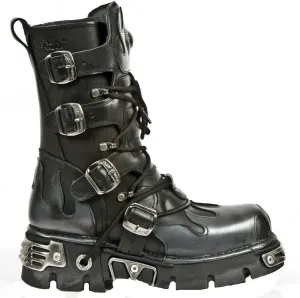 New Rock Newrock 591-S1 Red Flame Metal Black Leather Heavy Punk Gothic Boots