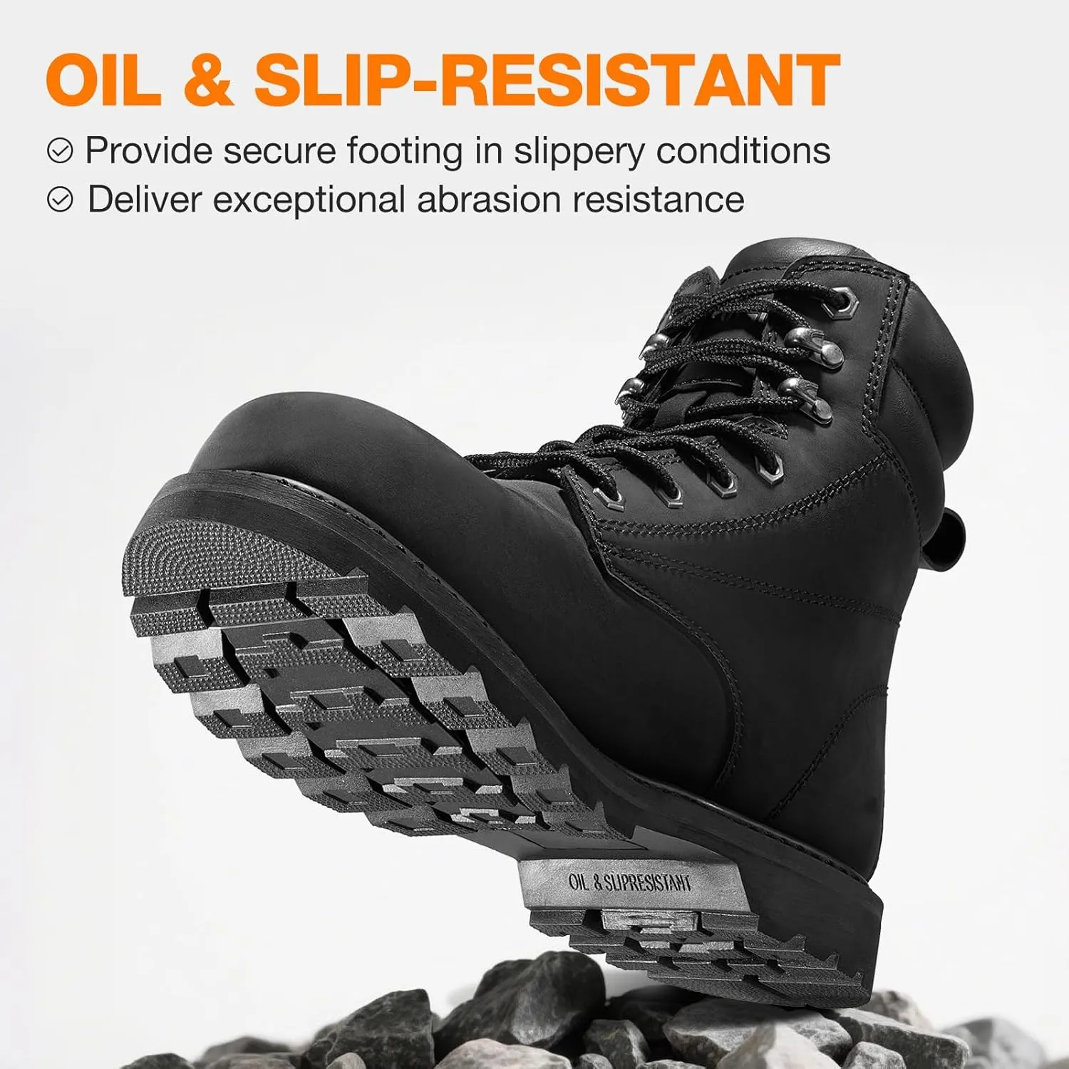 NINGO Steel Toe Work Boots for Men, Waterproof Comfortable Leather Industrial & Construction Boots, Oil & Slip Resistance Safety Shoes with EH Protection, for Outdoor Factories Warehouses Farms