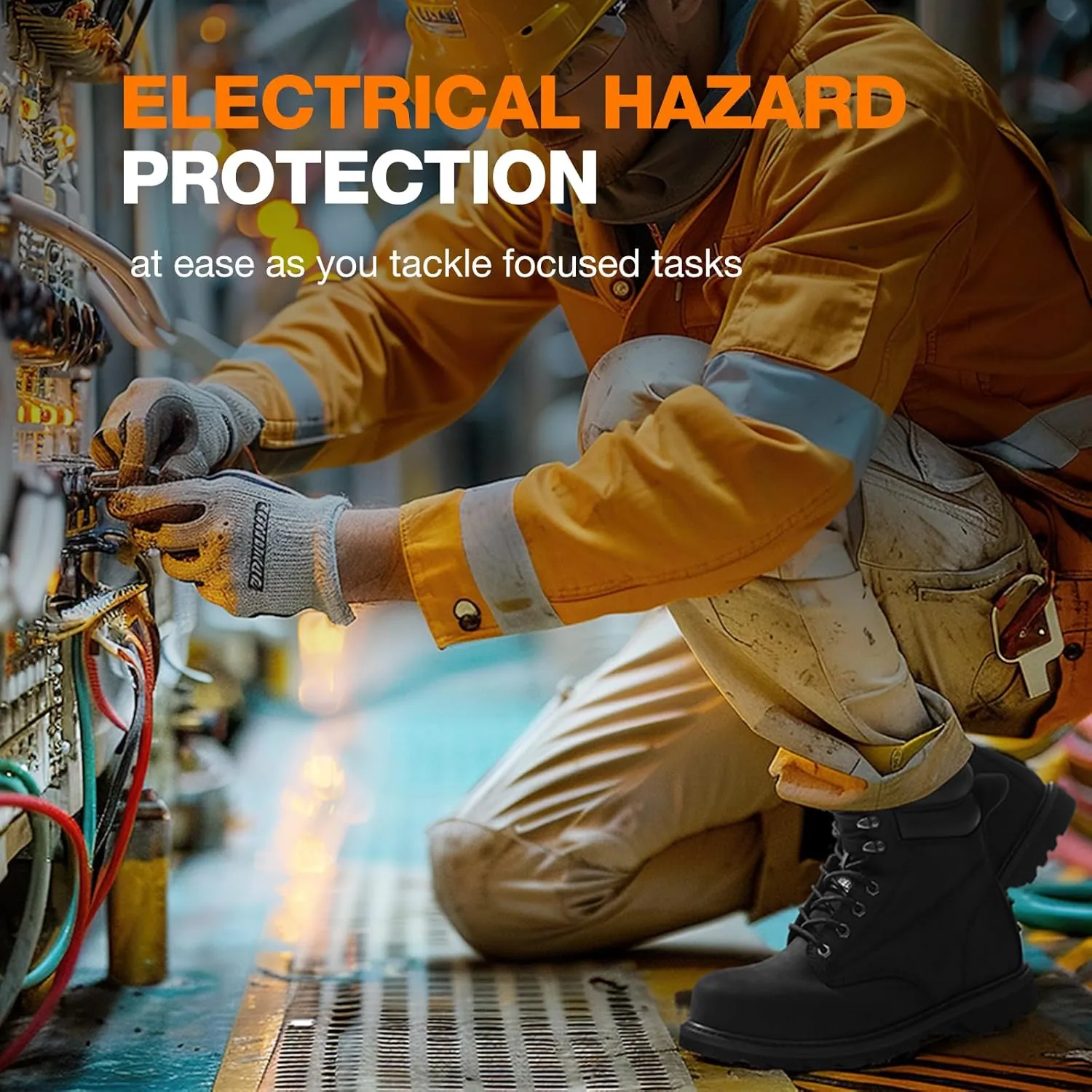NINGO Steel Toe Work Boots for Men, Waterproof Comfortable Leather Industrial & Construction Boots, Oil & Slip Resistance Safety Shoes with EH Protection, for Outdoor Factories Warehouses Farms