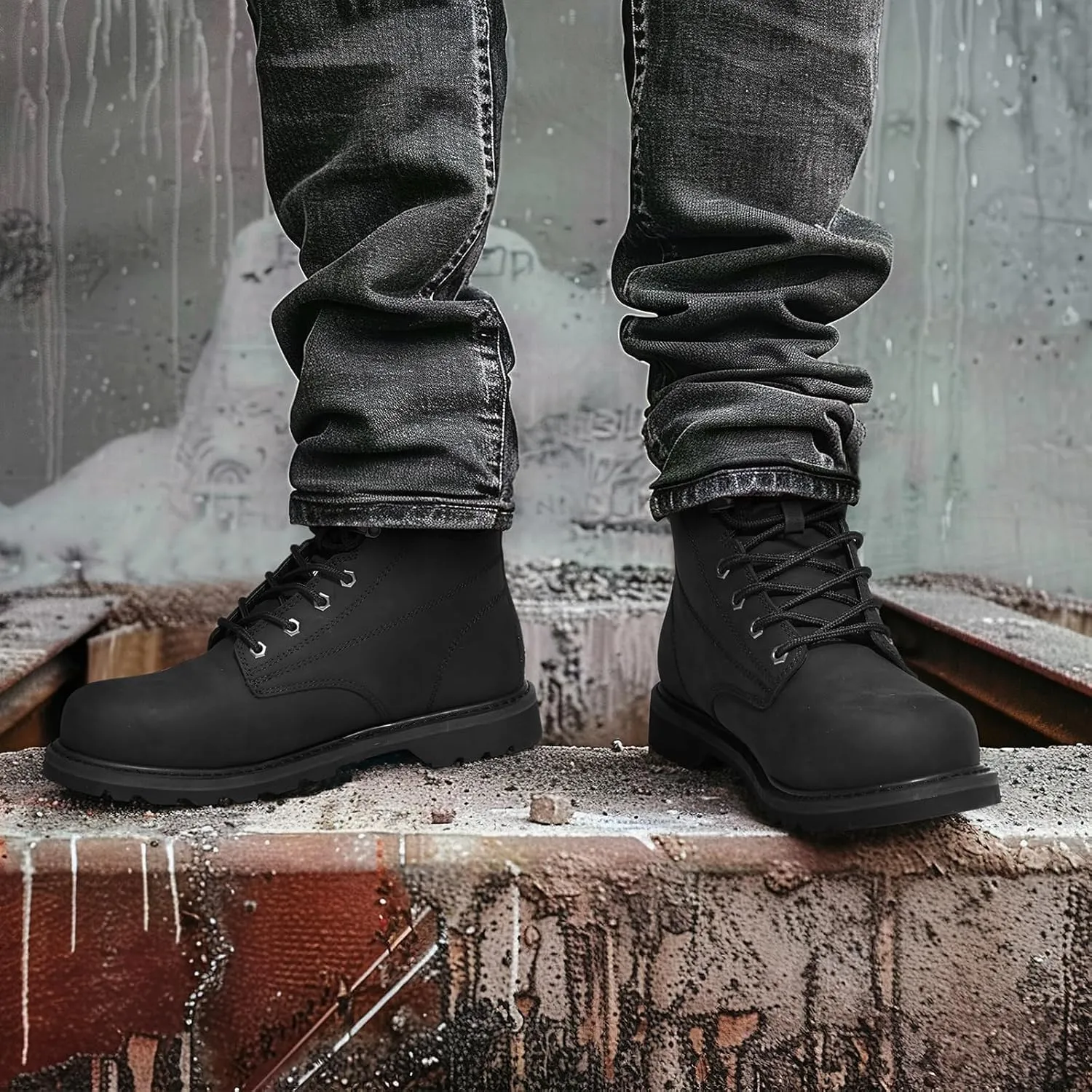 NINGO Steel Toe Work Boots for Men, Waterproof Comfortable Leather Industrial & Construction Boots, Oil & Slip Resistance Safety Shoes with EH Protection, for Outdoor Factories Warehouses Farms