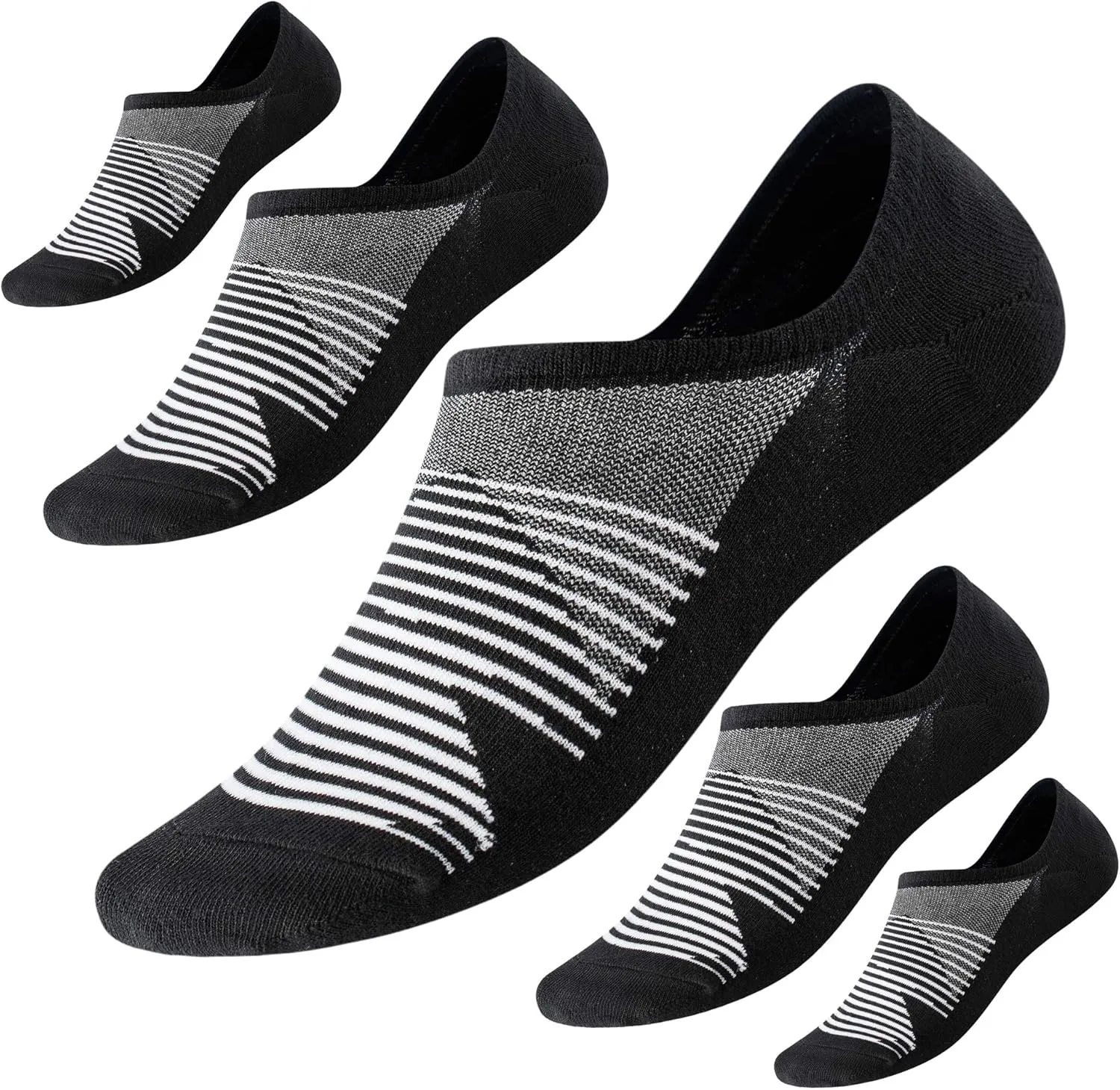 No Show Socks with Non-Slip Grip for Men&Women- Invisible Socks with Breathable Cotton for Sneakers 5Pairs Size 7-12