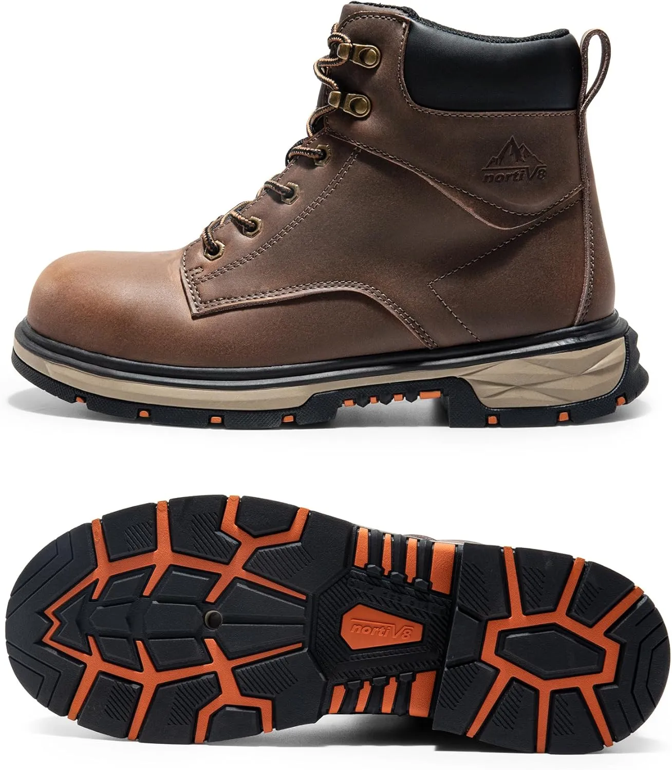 NORTIV 8 Steel Toe Work Boots for Men Waterproof Slip on Safety Construction Boots