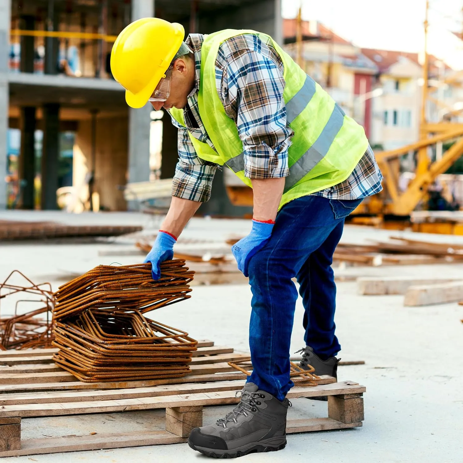 NORTIV 8 Waterproof Steel Toe Boots for Men Slip Resistant Safety Industrial Boots