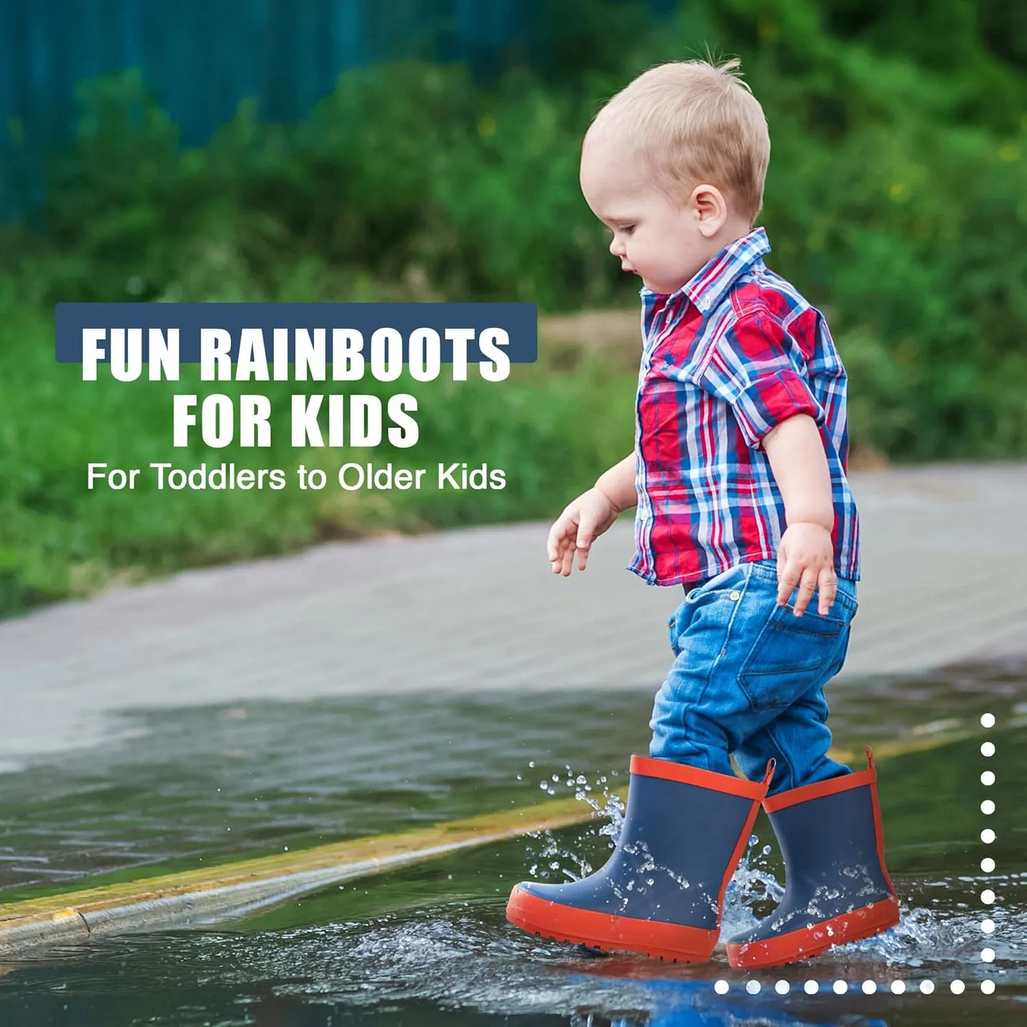 NORTY Rubber Rain Boots for Kids - Waterproof Rubber Boots Boys and Girls Solid & Printed Rainboots for Toddlers and Kids