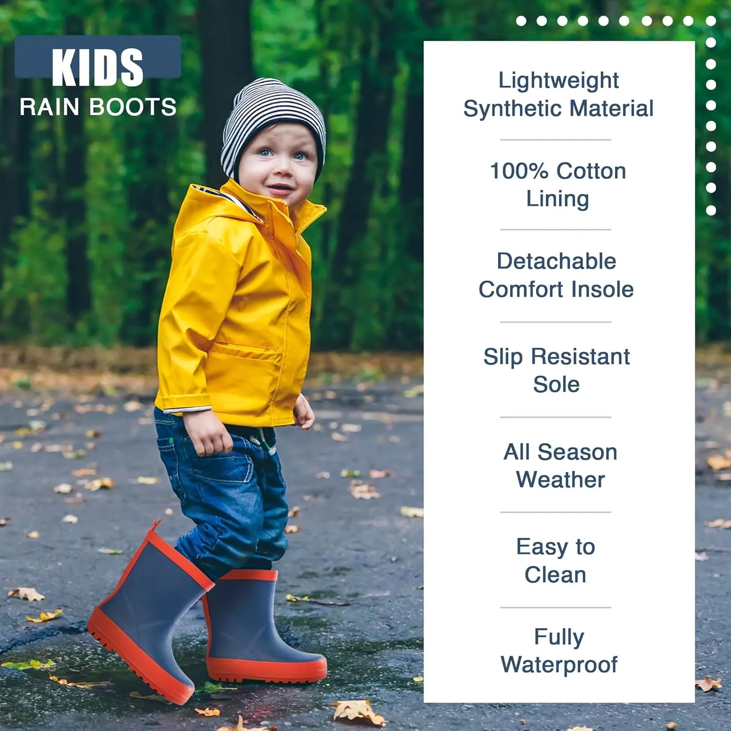 NORTY Rubber Rain Boots for Kids - Waterproof Rubber Boots Boys and Girls Solid & Printed Rainboots for Toddlers and Kids