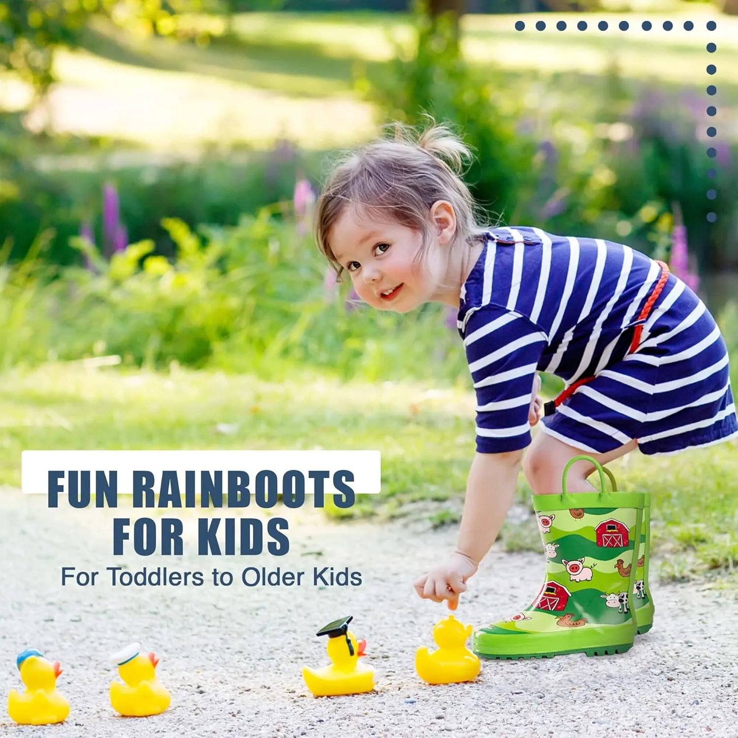 NORTY Rubber Rain Boots for Kids - Waterproof Rubber Boots Boys and Girls Solid & Printed Rainboots for Toddlers and Kids