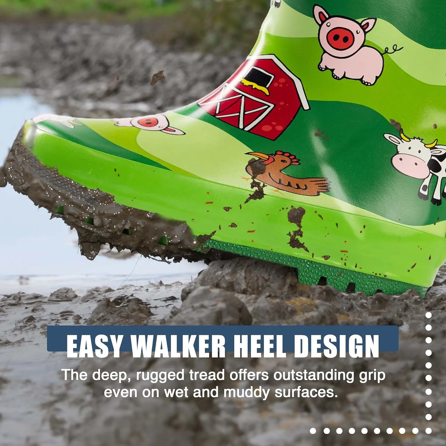 NORTY Rubber Rain Boots for Kids - Waterproof Rubber Boots Boys and Girls Solid & Printed Rainboots for Toddlers and Kids