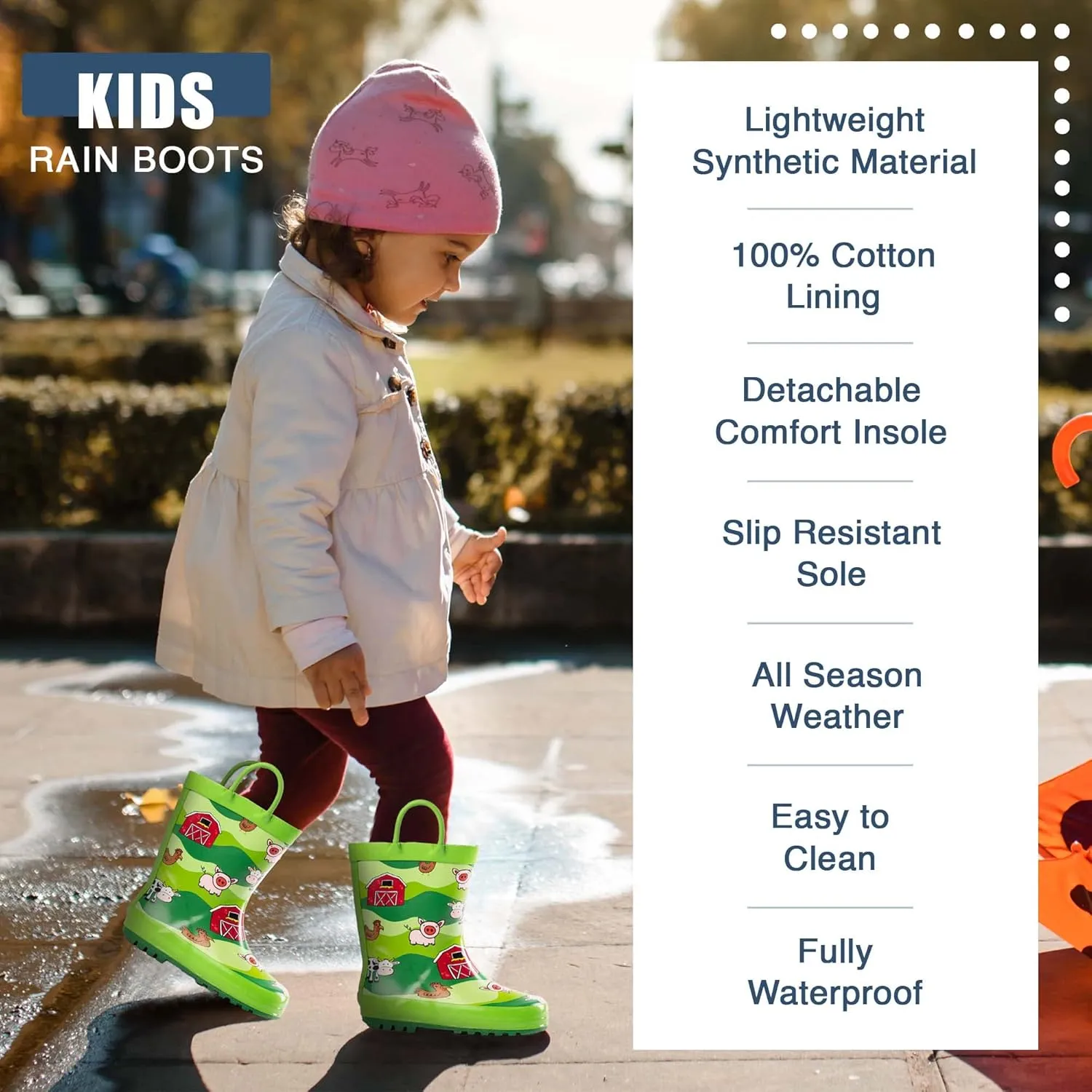 NORTY Rubber Rain Boots for Kids - Waterproof Rubber Boots Boys and Girls Solid & Printed Rainboots for Toddlers and Kids