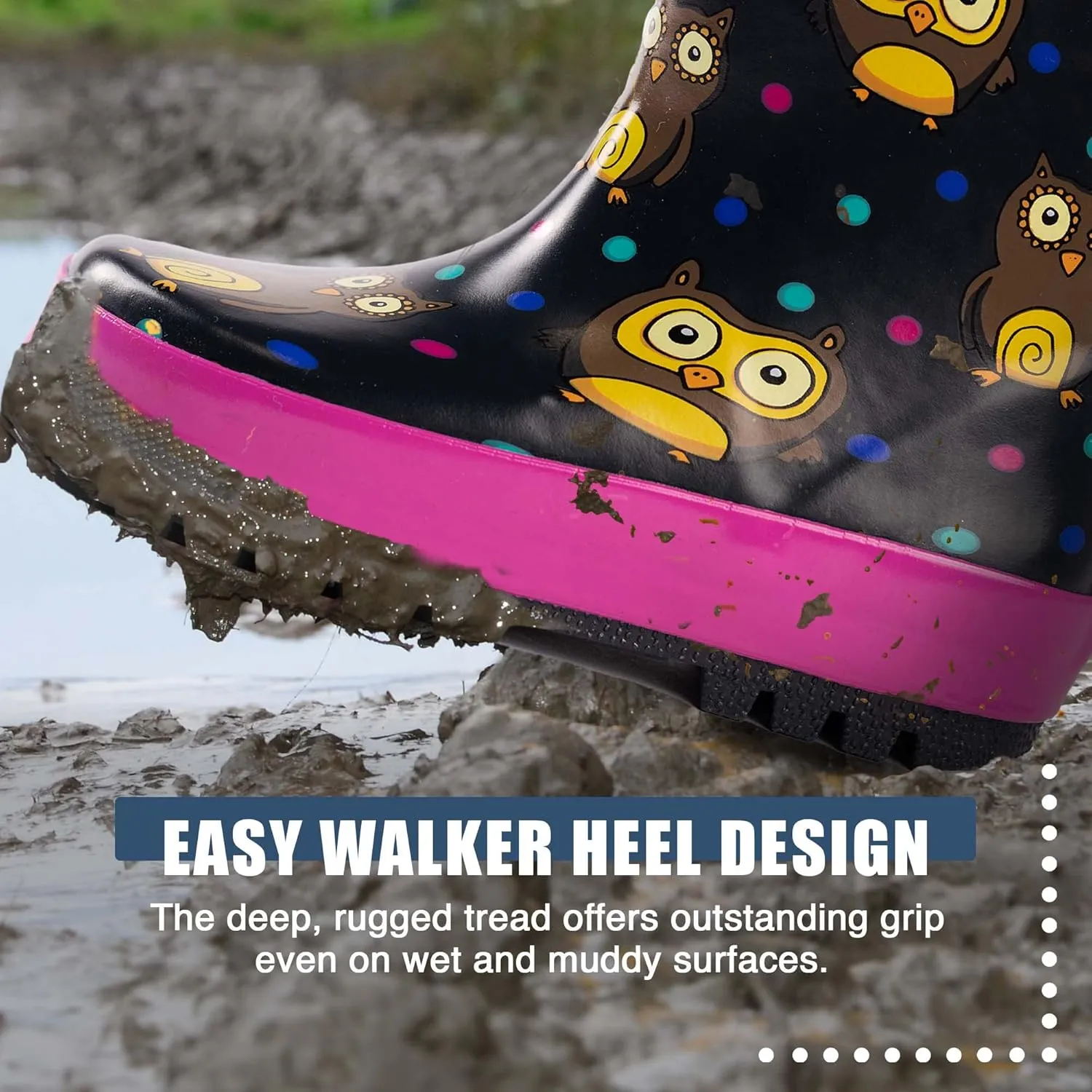 NORTY Rubber Rain Boots for Kids - Waterproof Rubber Boots Boys and Girls Solid & Printed Rainboots for Toddlers and Kids