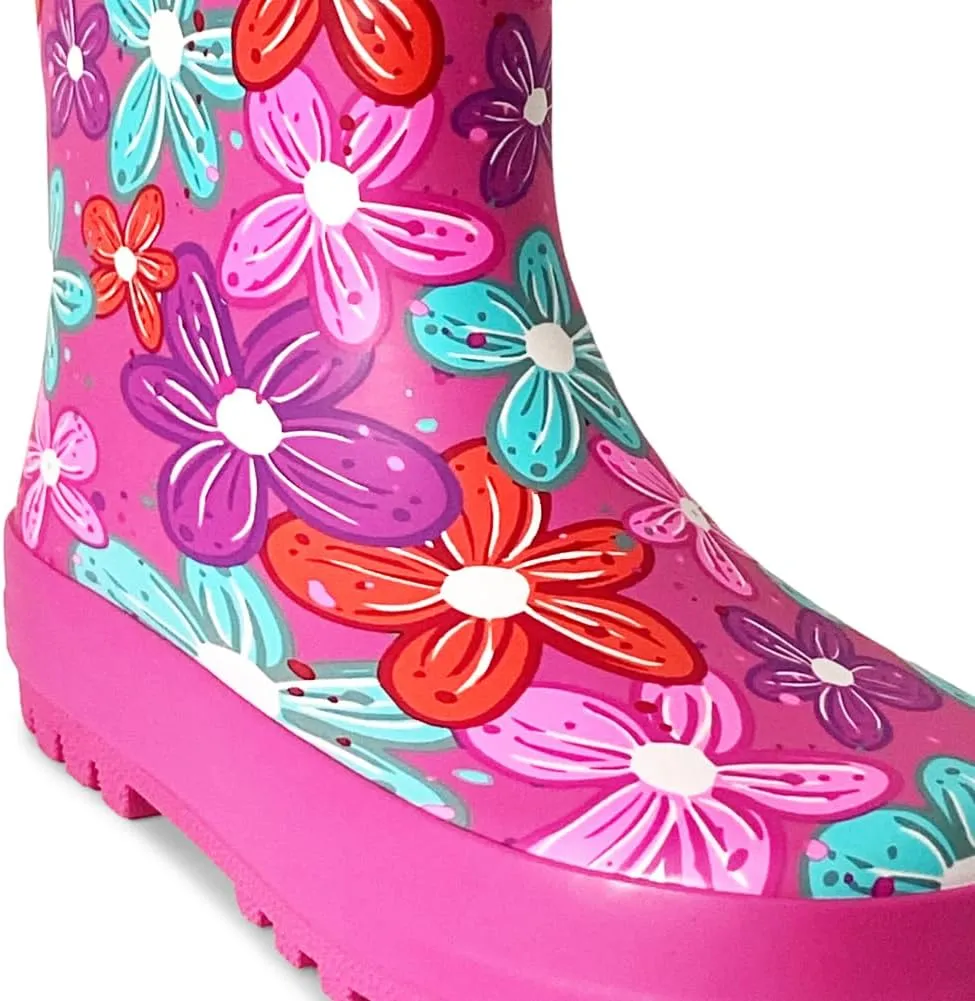 NORTY Rubber Rain Boots for Kids - Waterproof Rubber Boots Boys and Girls Solid & Printed Rainboots for Toddlers and Kids