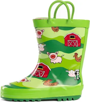 NORTY Rubber Rain Boots for Kids - Waterproof Rubber Boots Boys and Girls Solid & Printed Rainboots for Toddlers and Kids