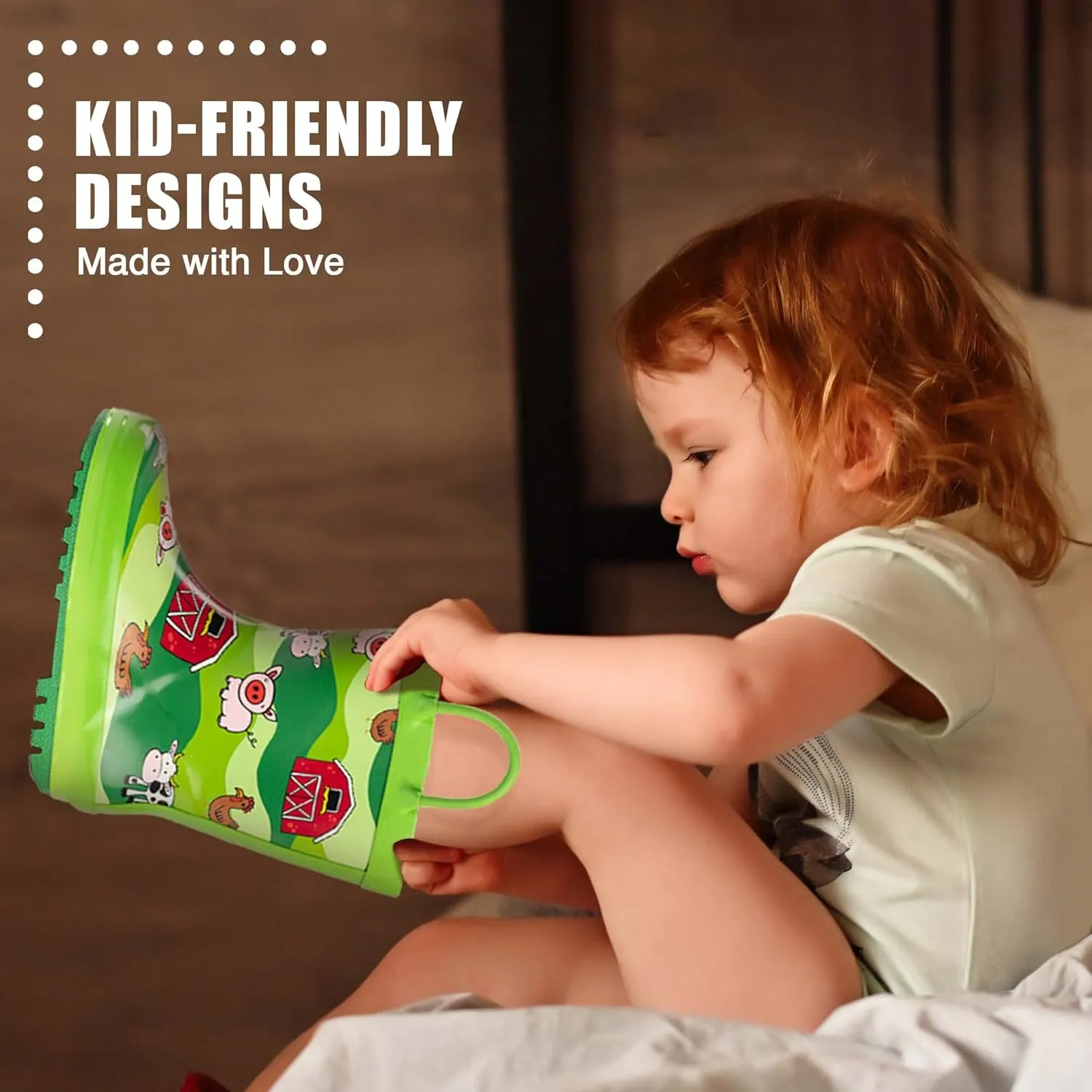 NORTY Rubber Rain Boots for Kids - Waterproof Rubber Boots Boys and Girls Solid & Printed Rainboots for Toddlers and Kids