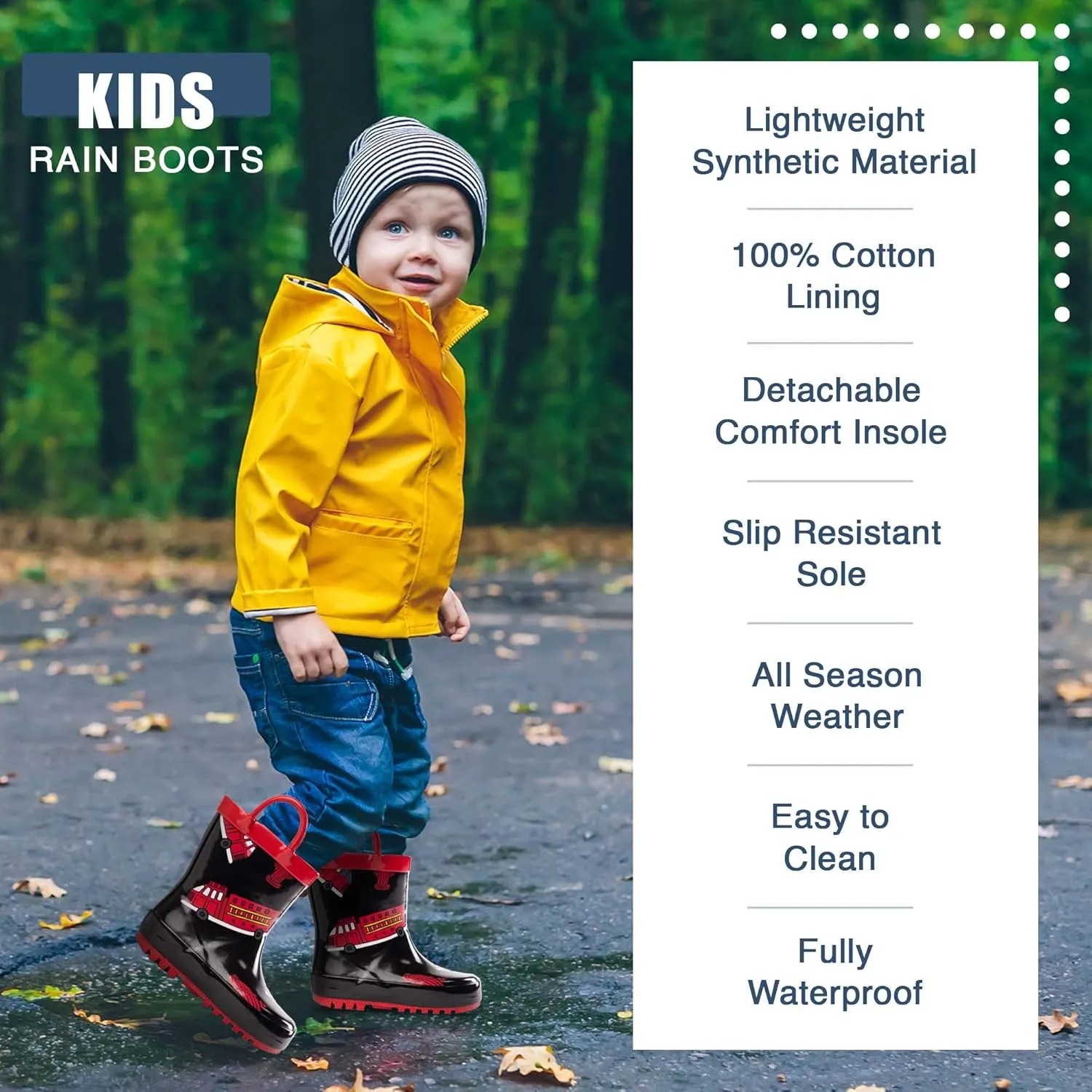 NORTY Rubber Rain Boots for Kids - Waterproof Rubber Boots Boys and Girls Solid & Printed Rainboots for Toddlers and Kids