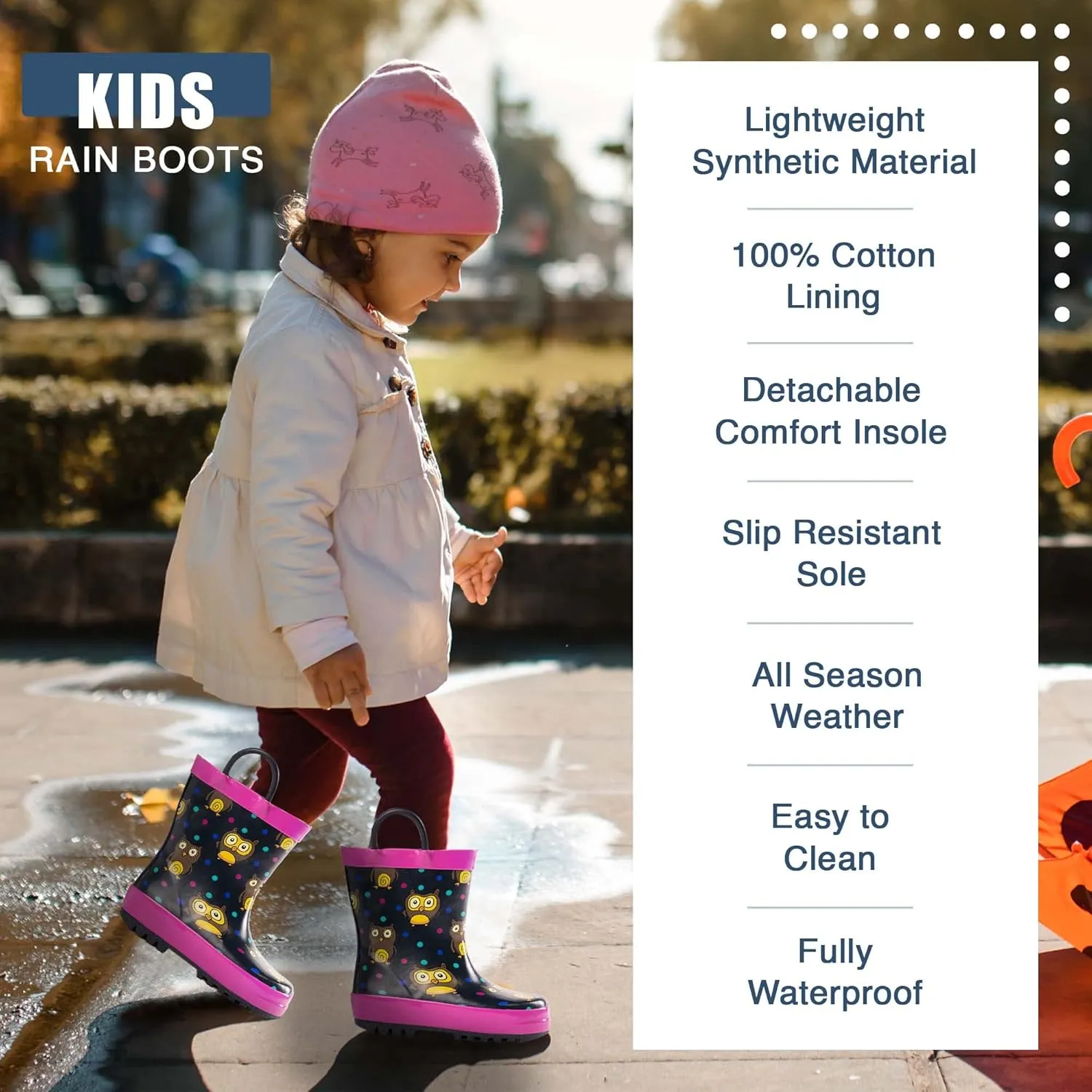 NORTY Rubber Rain Boots for Kids - Waterproof Rubber Boots Boys and Girls Solid & Printed Rainboots for Toddlers and Kids