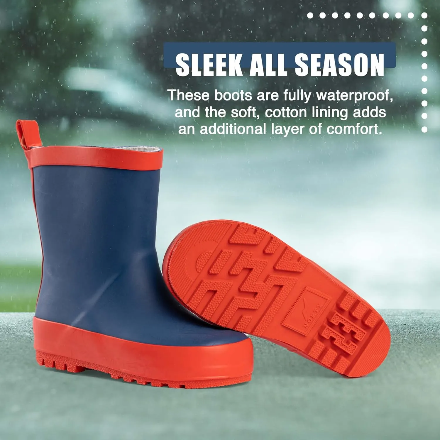 NORTY Rubber Rain Boots for Kids - Waterproof Rubber Boots Boys and Girls Solid & Printed Rainboots for Toddlers and Kids