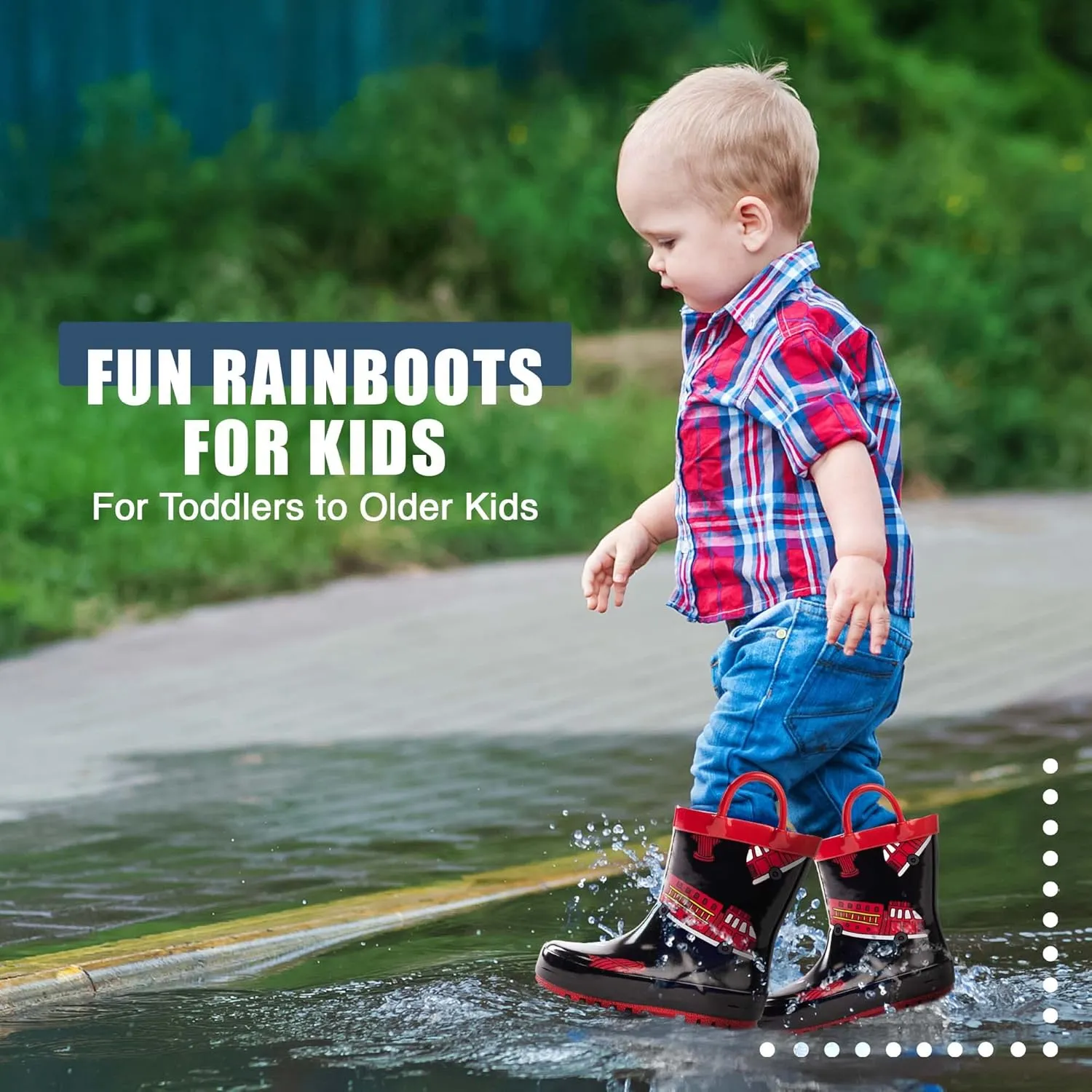 NORTY Rubber Rain Boots for Kids - Waterproof Rubber Boots Boys and Girls Solid & Printed Rainboots for Toddlers and Kids