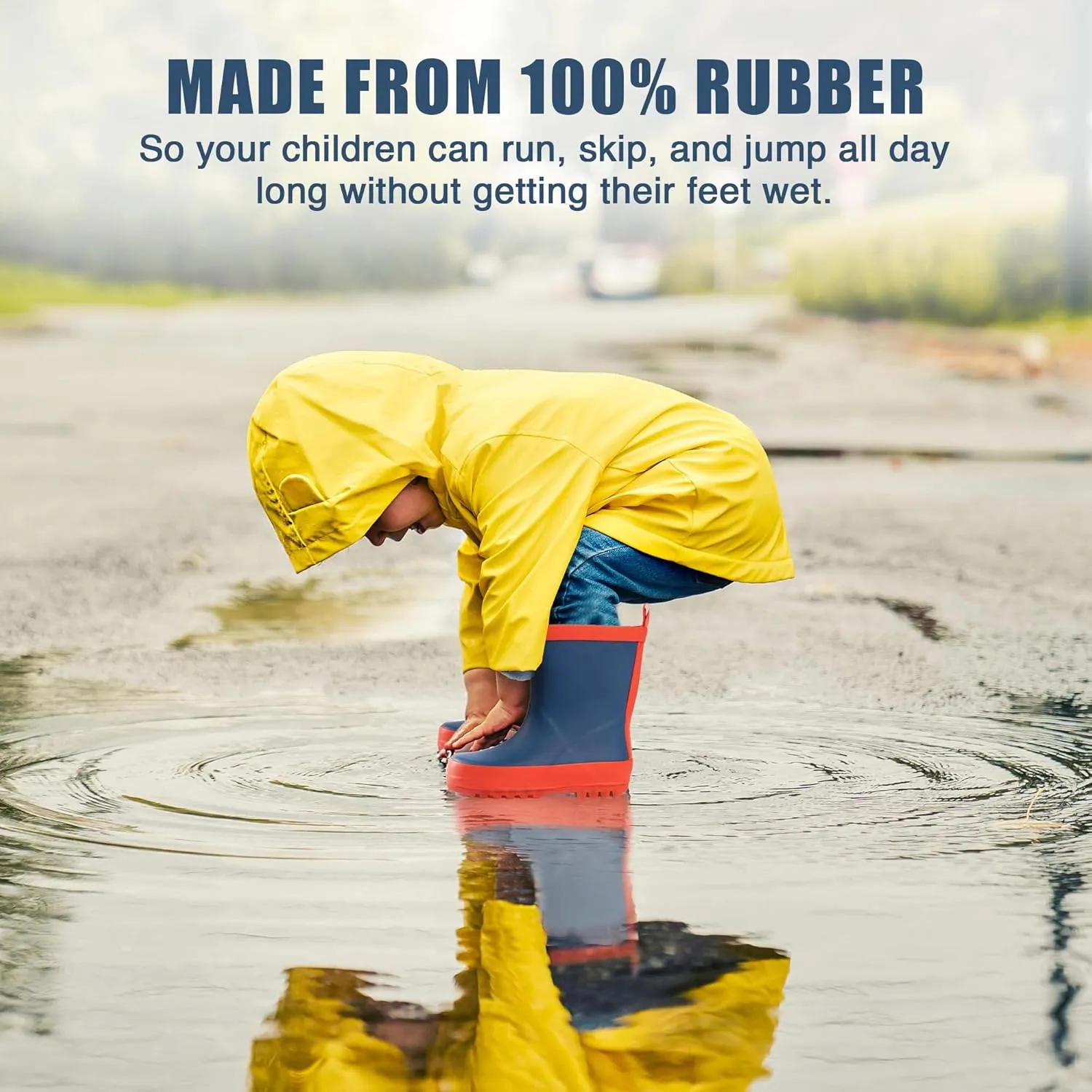NORTY Rubber Rain Boots for Kids - Waterproof Rubber Boots Boys and Girls Solid & Printed Rainboots for Toddlers and Kids