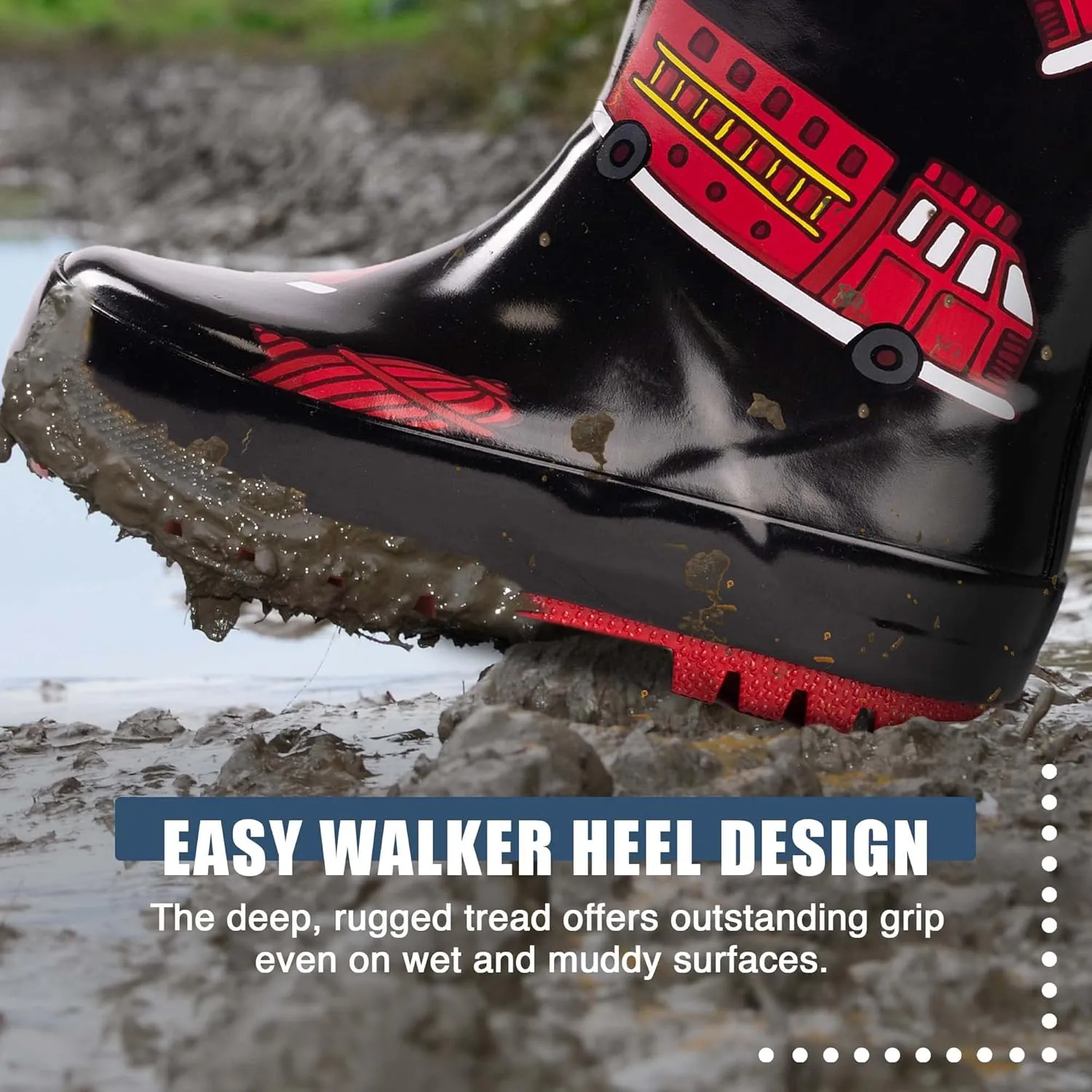 NORTY Rubber Rain Boots for Kids - Waterproof Rubber Boots Boys and Girls Solid & Printed Rainboots for Toddlers and Kids