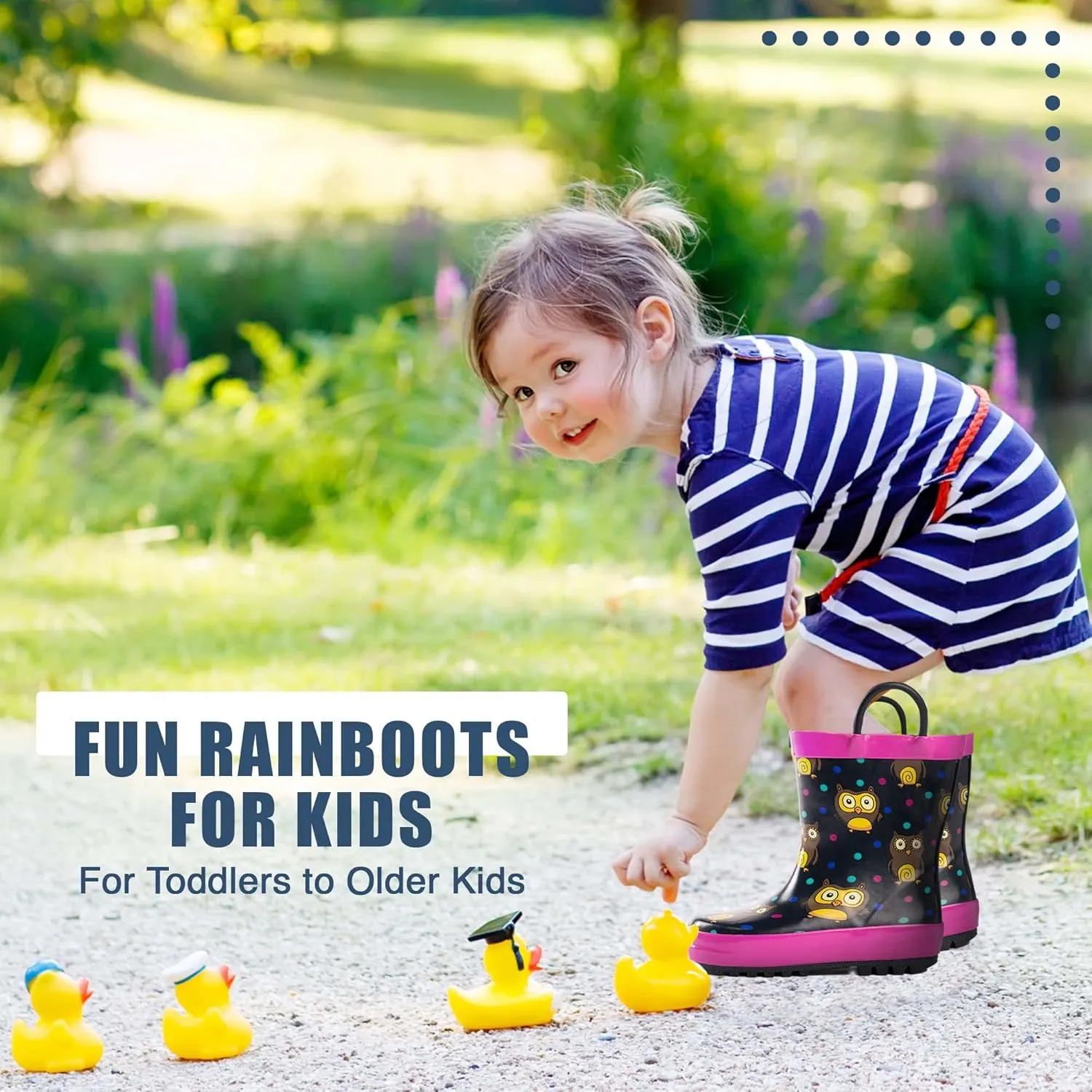 NORTY Rubber Rain Boots for Kids - Waterproof Rubber Boots Boys and Girls Solid & Printed Rainboots for Toddlers and Kids