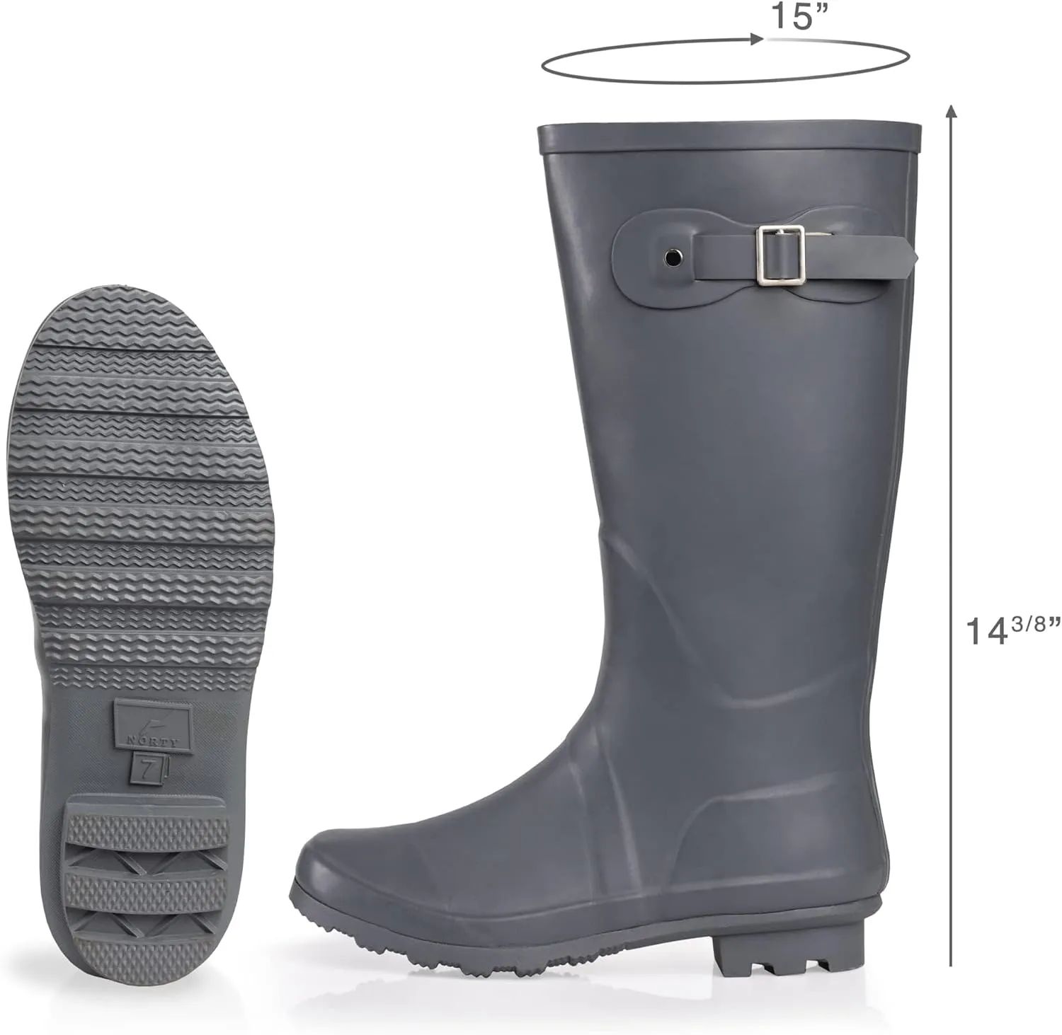 NORTY Women's Hurricane Rain Boots Knee High Calf Length - Glossy Matte Waterproof Rubber Tall Shoes