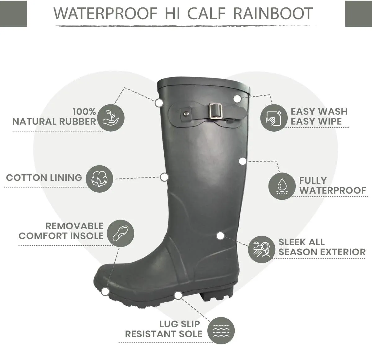 NORTY Women's Hurricane Rain Boots Knee High Calf Length - Glossy Matte Waterproof Rubber Tall Shoes