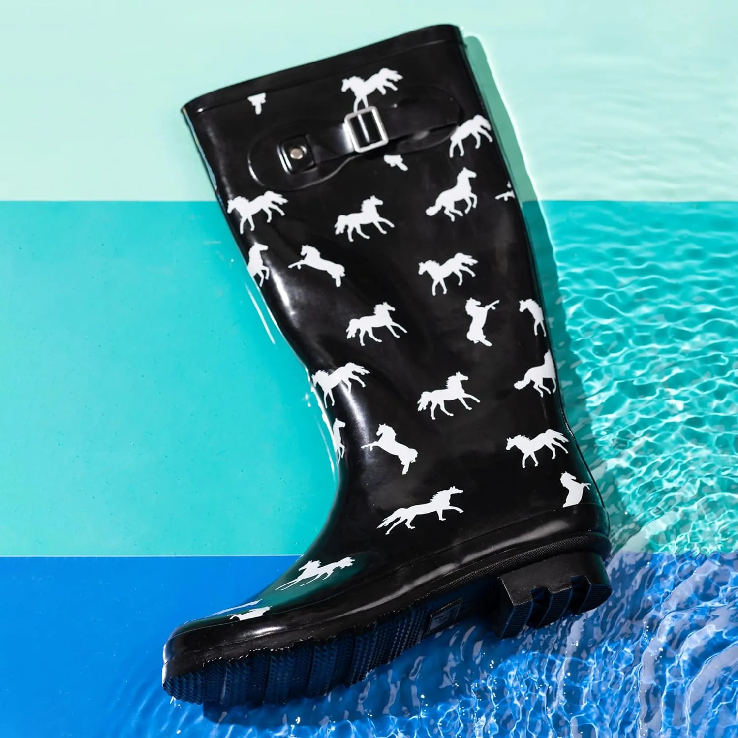 NORTY Women's Hurricane Rain Boots Knee High Calf Length - Glossy Matte Waterproof Rubber Tall Shoes