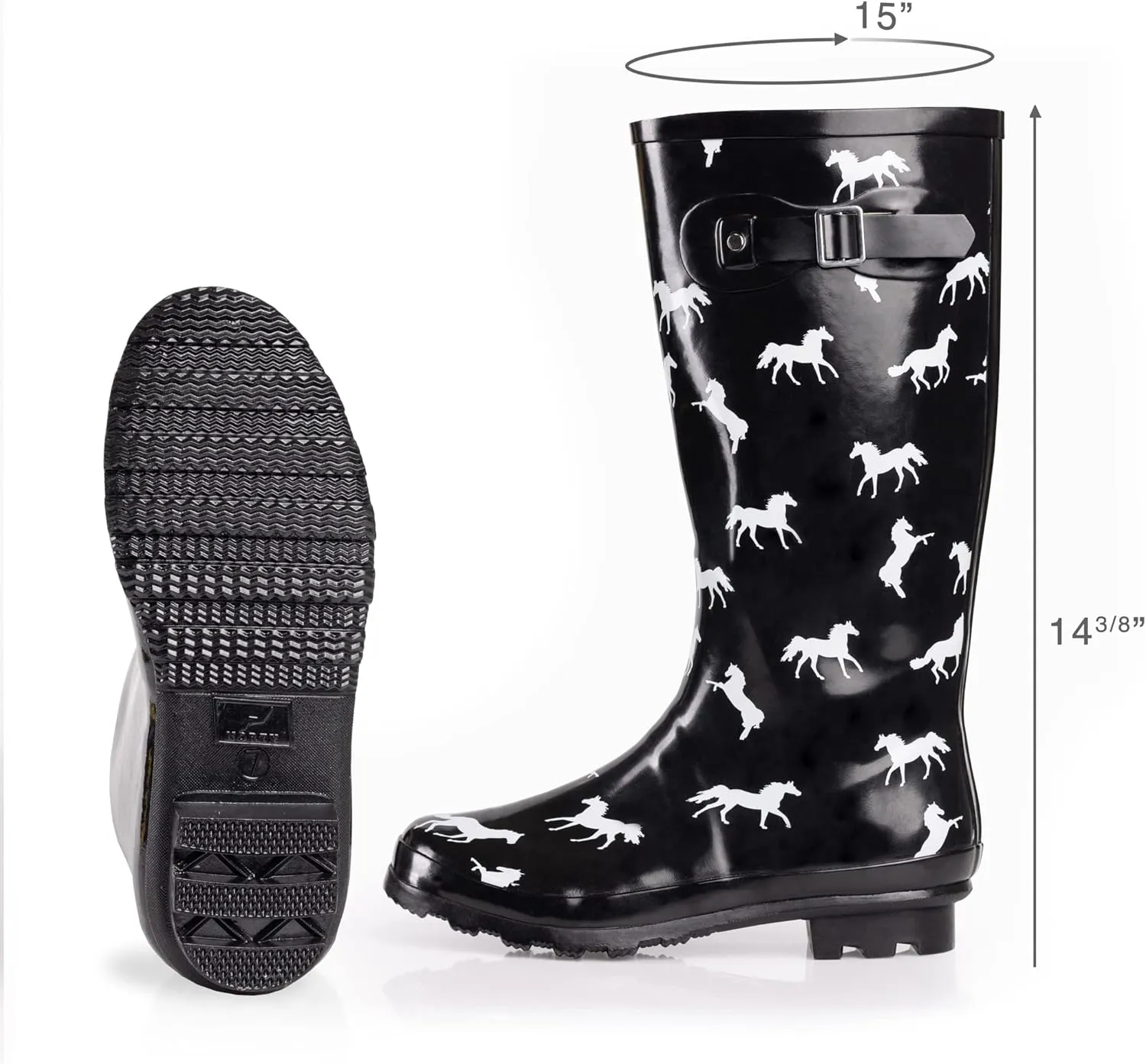 NORTY Women's Hurricane Rain Boots Knee High Calf Length - Glossy Matte Waterproof Rubber Tall Shoes