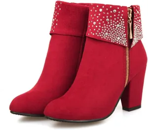 NUANXIN Fashionable water drill frosted thick heel short boots