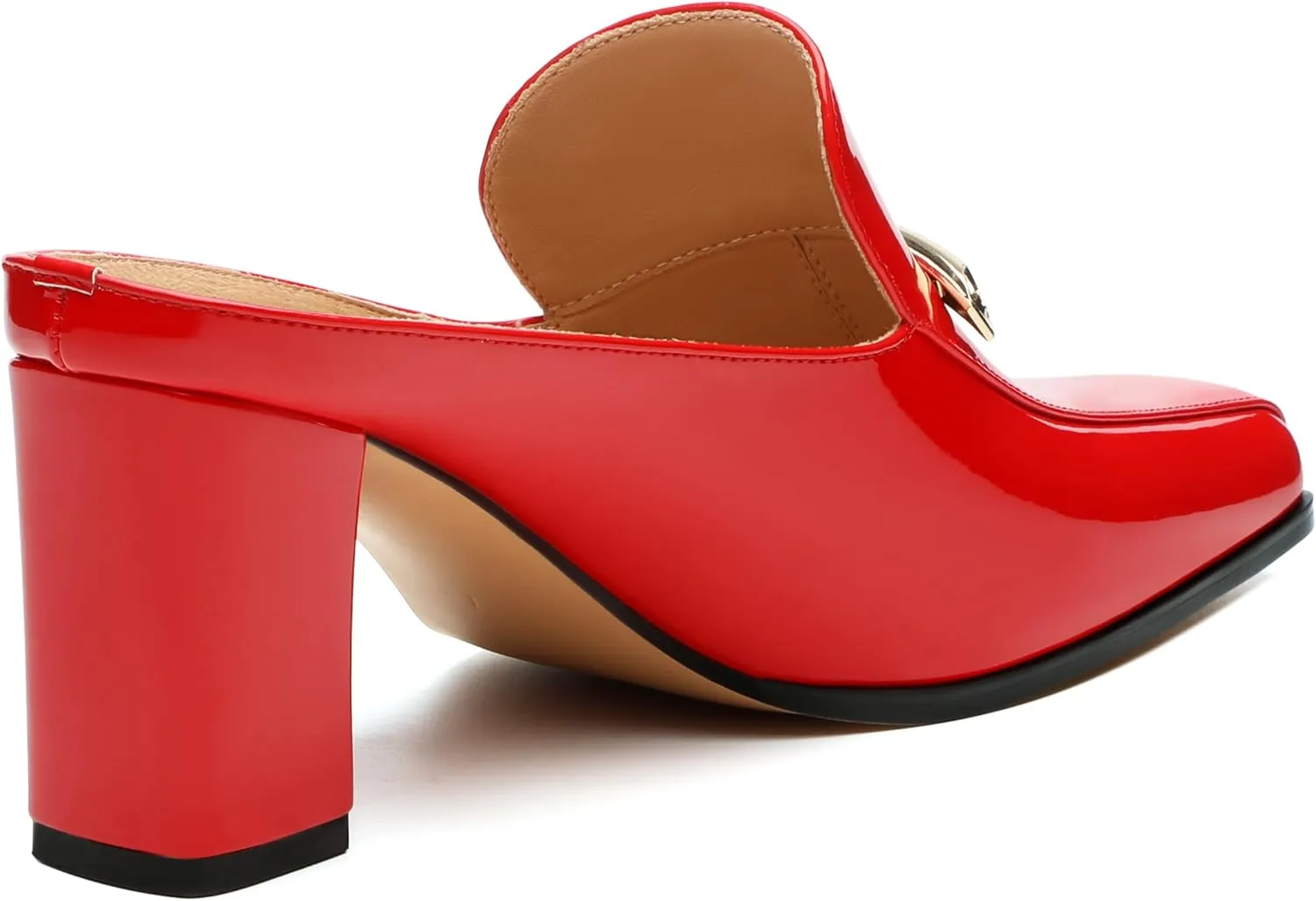 NUMALEO Womens Mules Chunky Block Heel Loafers Slip On Heeled Mules Closed Square Toe Heels Mules for Women Comfortable Dressy Backless Loafers Shoes for Office Work Casual