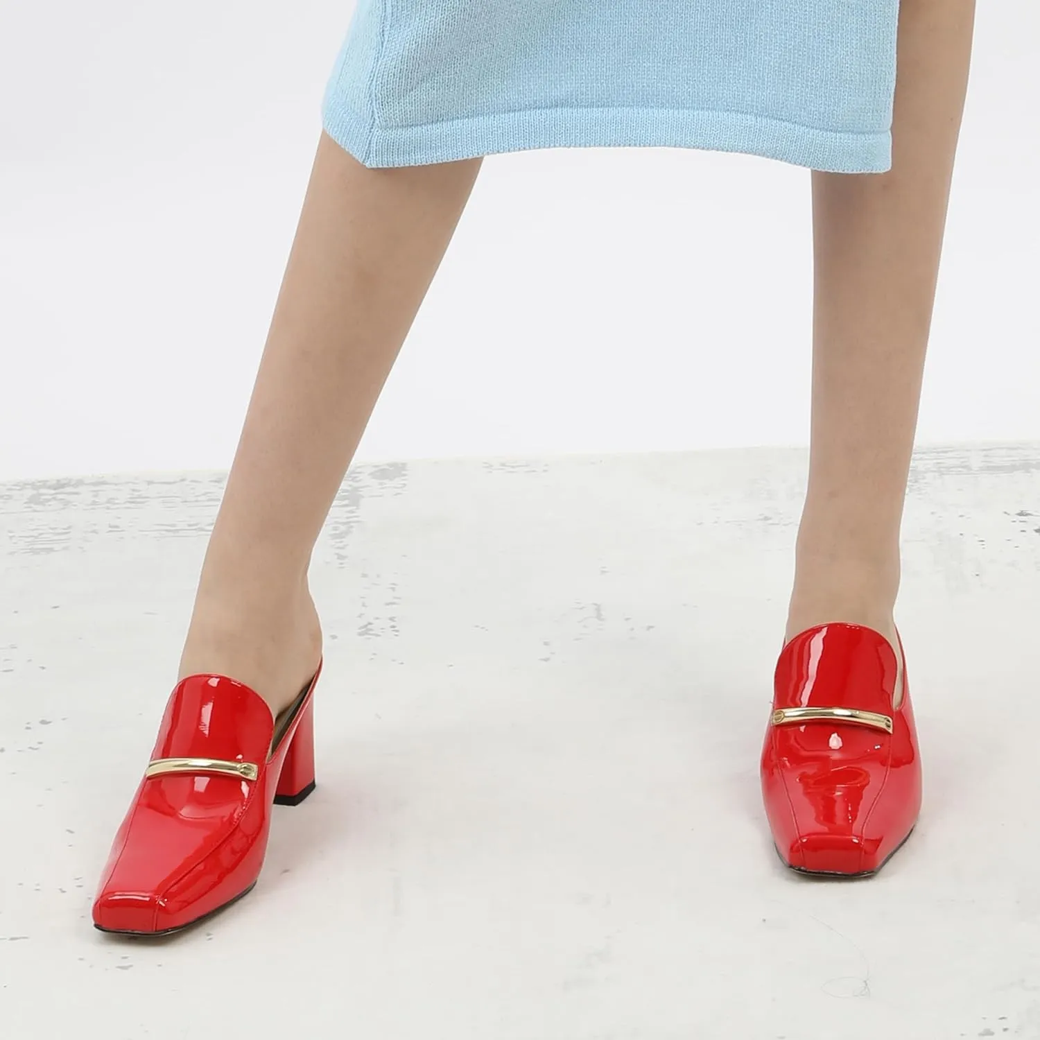 NUMALEO Womens Mules Chunky Block Heel Loafers Slip On Heeled Mules Closed Square Toe Heels Mules for Women Comfortable Dressy Backless Loafers Shoes for Office Work Casual